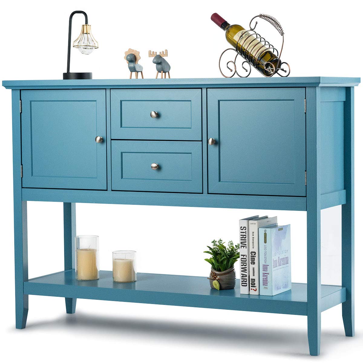 Giantex Wood Buffet Sideboard Storage Cabinet - 2 Drawers & Shelves, Kitchen Dining Room Console Table - Aqua Blue | Perfect for Living Room Storage, Buffet Serving & Home Organization