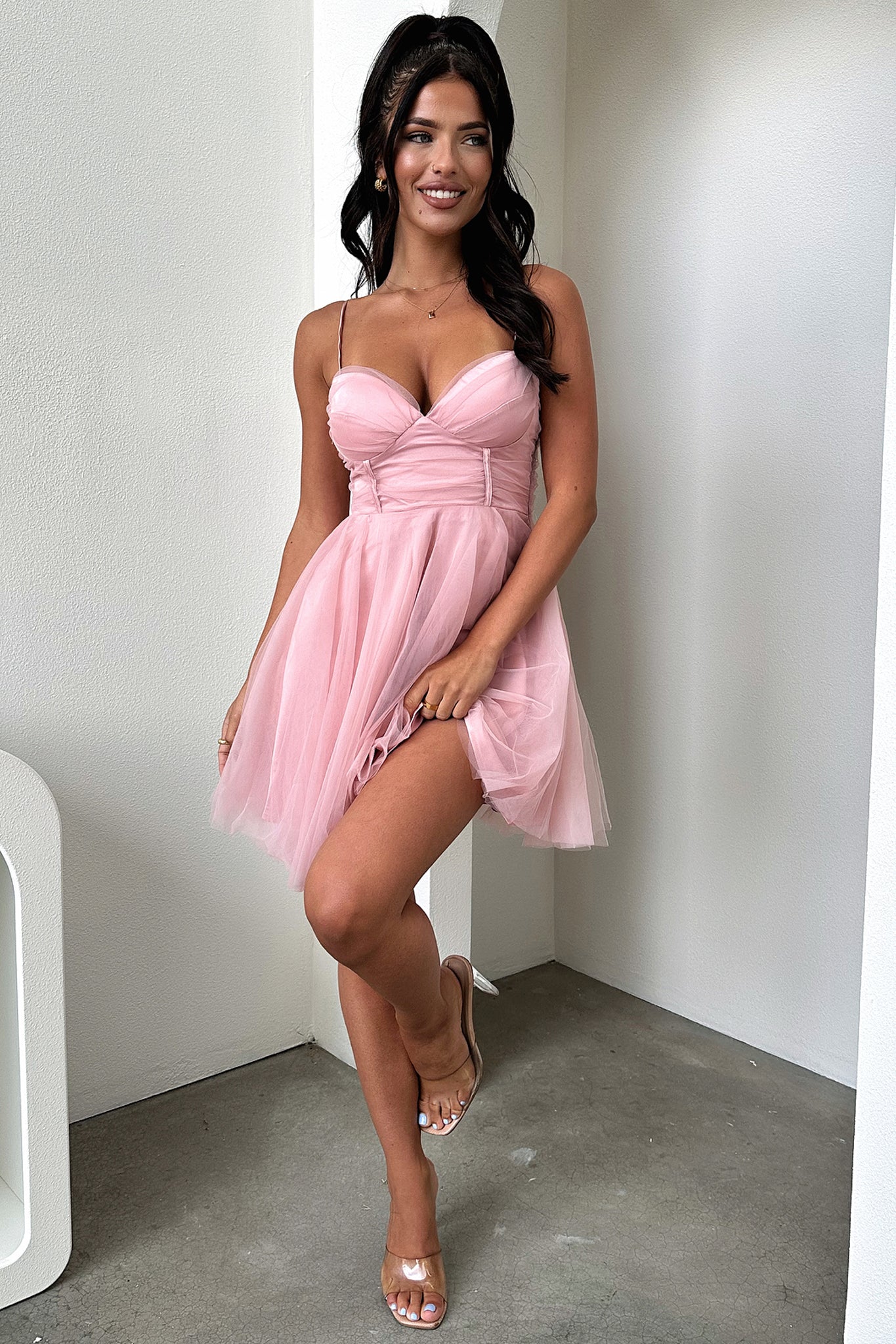 Emilia Dress for Women - Flowy Pink Summer Dress with Short Sleeves | Perfect for Beach Vacation, Date Night & Casual Outings