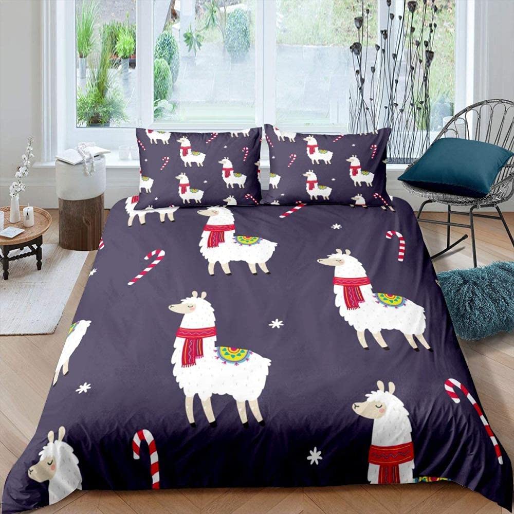 **Soft Alpaca Duvet Cover King Size - Cute Animal Snowflake Comforter Set for Teens & Adults, Cartoon Style Purple Queen Bedding Set with Pillowcases (3-Piece) - Cozy Bedroom Decor for Winter & Kids' Room**