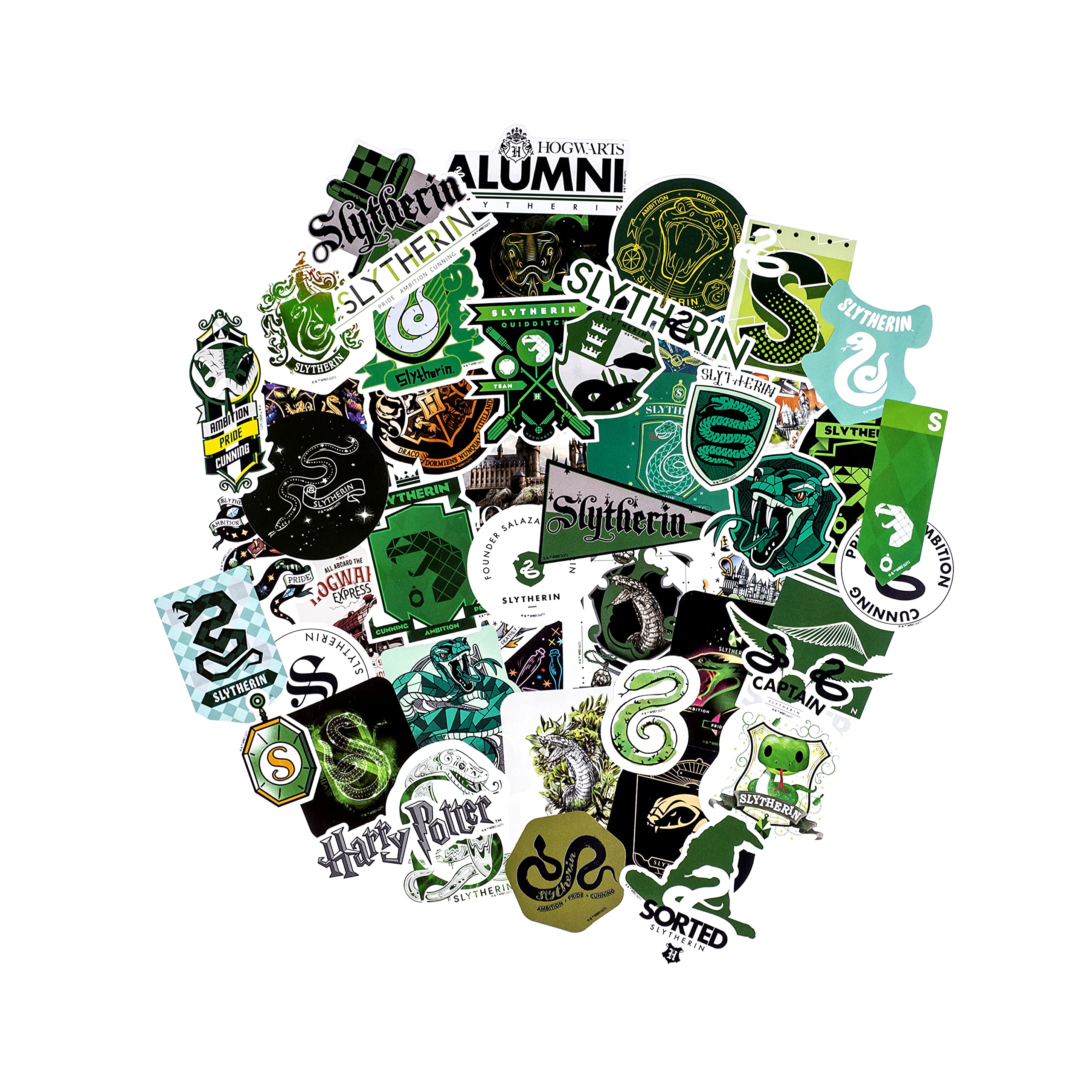 Harry Potter Slytherin Vinyl Stickers 60-Pack - Waterproof, UV Resistant Holographic Decals for Laptops, Phones, Tablets - Perfect for Potter Fans, School Supplies & DIY Crafts
