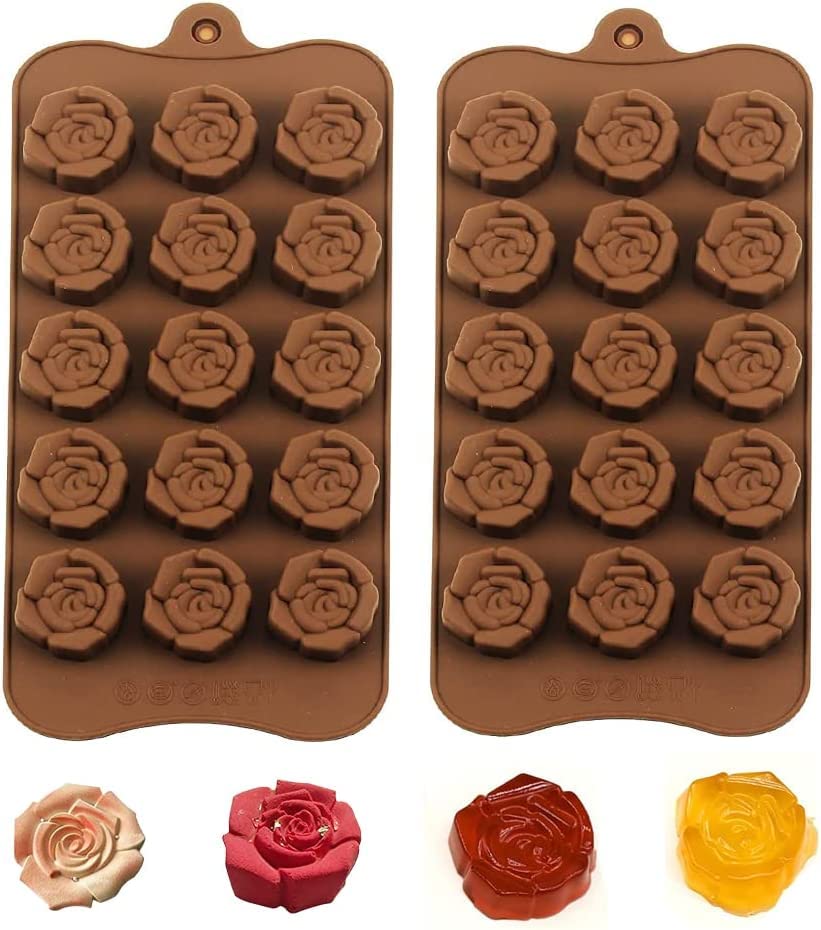 Premium Rose Silicone Chocolate Mold Set - 2PCS 15-Cavity Flower Silicone Molds for Baking, Ice Cubes & Cake Decorating | Perfect for Valentine's Day, Weddings & DIY Dessert Making