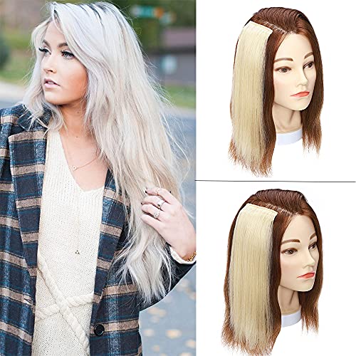 10 Inch Clip-in Remy Human Hair Extensions for Women – Invisible Hairpiece for Thinning Hair & Bald Patches, Straight Platinum Blonde #60 – Lightweight Volumizing Hair Cushion for Daily Wear & Special Occasions