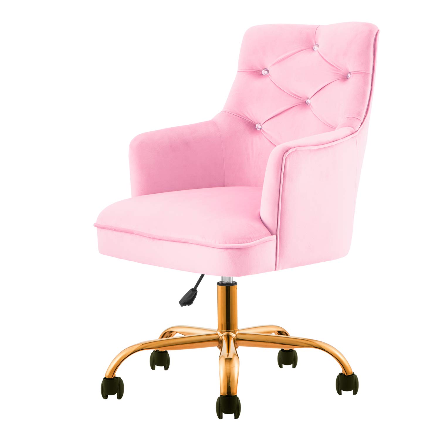 XIZZI Adjustable Swivel Office Chair with Wheels & Arms - Ergonomic Computer Desk Chair for Home Office, Gaming & Study - Pink & Gold Accent Chair for Women & Girls Workspace
