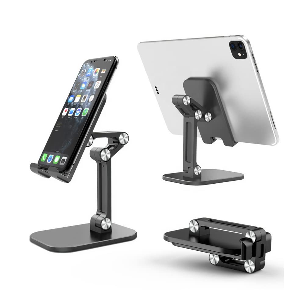 Ricawa Universal Adjustable Foldable Cell Phone Stand & Tablet Holder for Desk, Car, Bed, Kitchen - Black