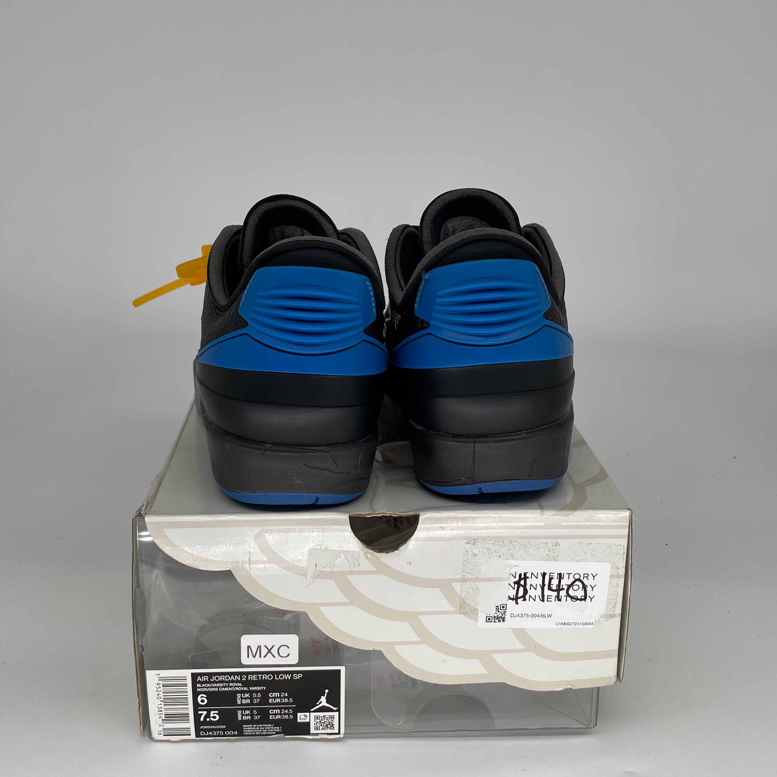Original Air Jordan 2 Low Off-White Black Blue Men's Basketball Shoes Size 6 DJ4375-004 - Perfect for Streetwear, Sneaker Collecting & Casual Fashion