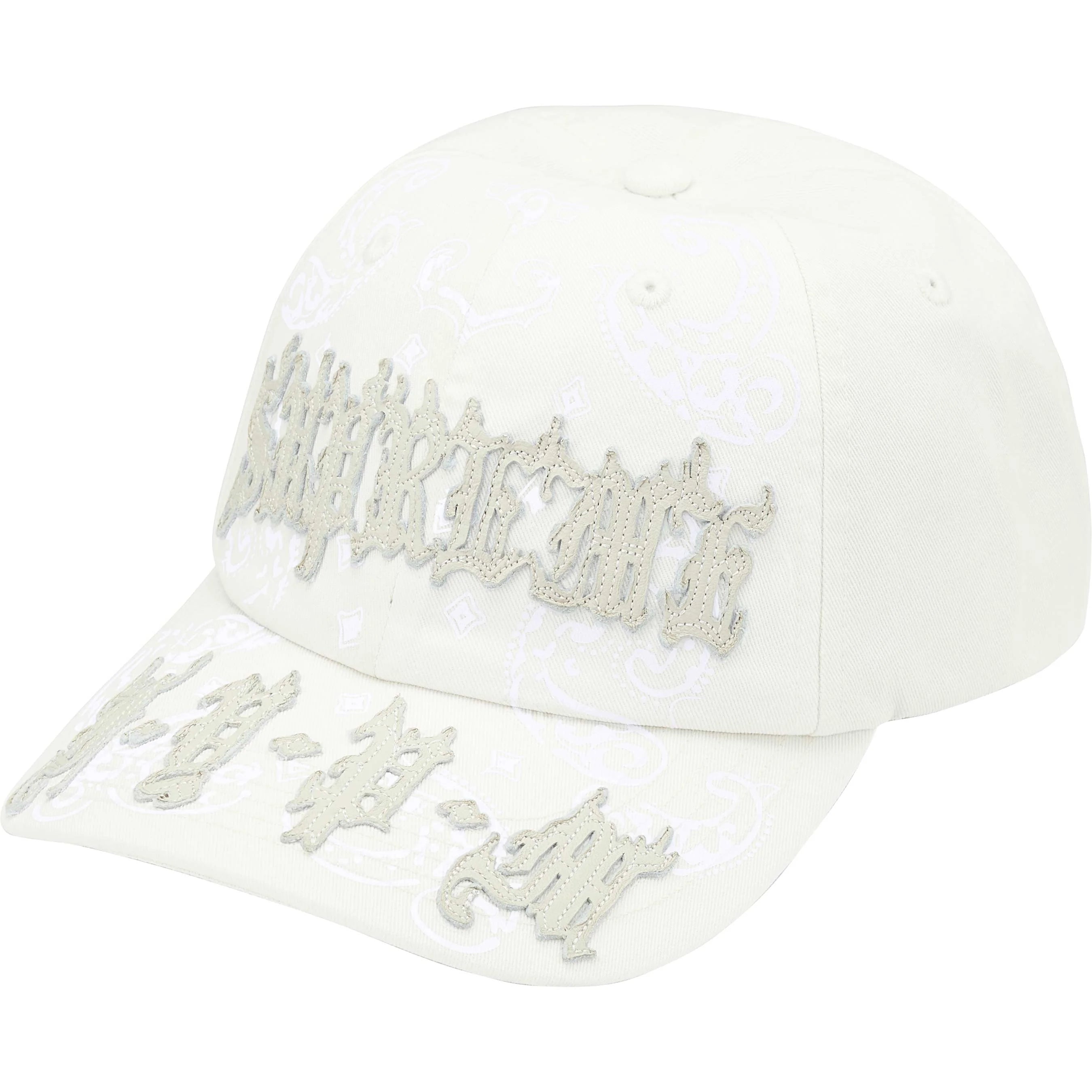 Supreme Leather Applique 6-Panel White Baseball Cap - Stylish Streetwear Accessory for Men & Women | Perfect for Casual Outfits, Sports Events & Fashion Statements