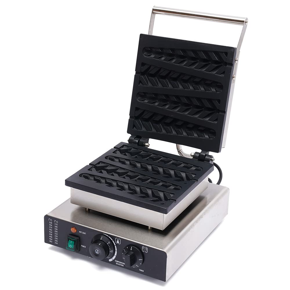 4 Stick Commercial Waffle Maker 110V 1.75KW Electric Nonstick Stainless Steel Waffle Machine for Restaurants, Cafes & Breakfast - Perfect for Belgian Waffles, Pancakes & Quick Breakfast Prep