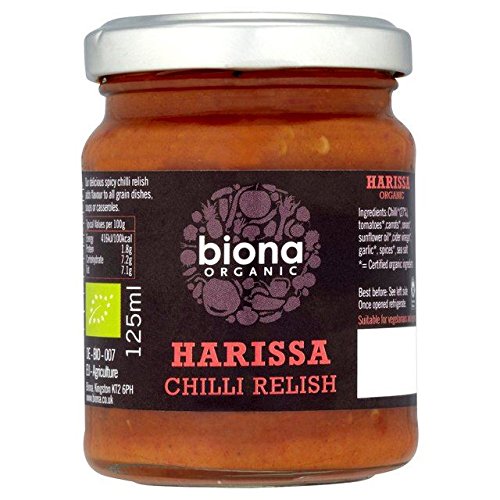 Biona Organic Harissa Chili Relish - 125g | Spicy Moroccan Sauce for Grilling, Roasting & Mediterranean Cooking | Vegan & Gluten-Free Condiment