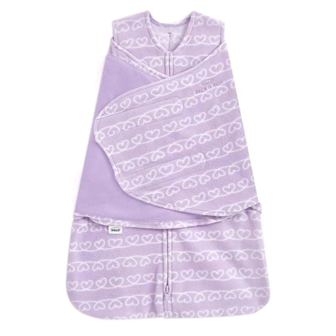 Halo Sleepsack Swaddle Micro Fleece Heartline Purple 3 TOG - Soft Baby Swaddle Blanket for Newborns & Infants - Perfect for Nursery, Daycare & Travel
