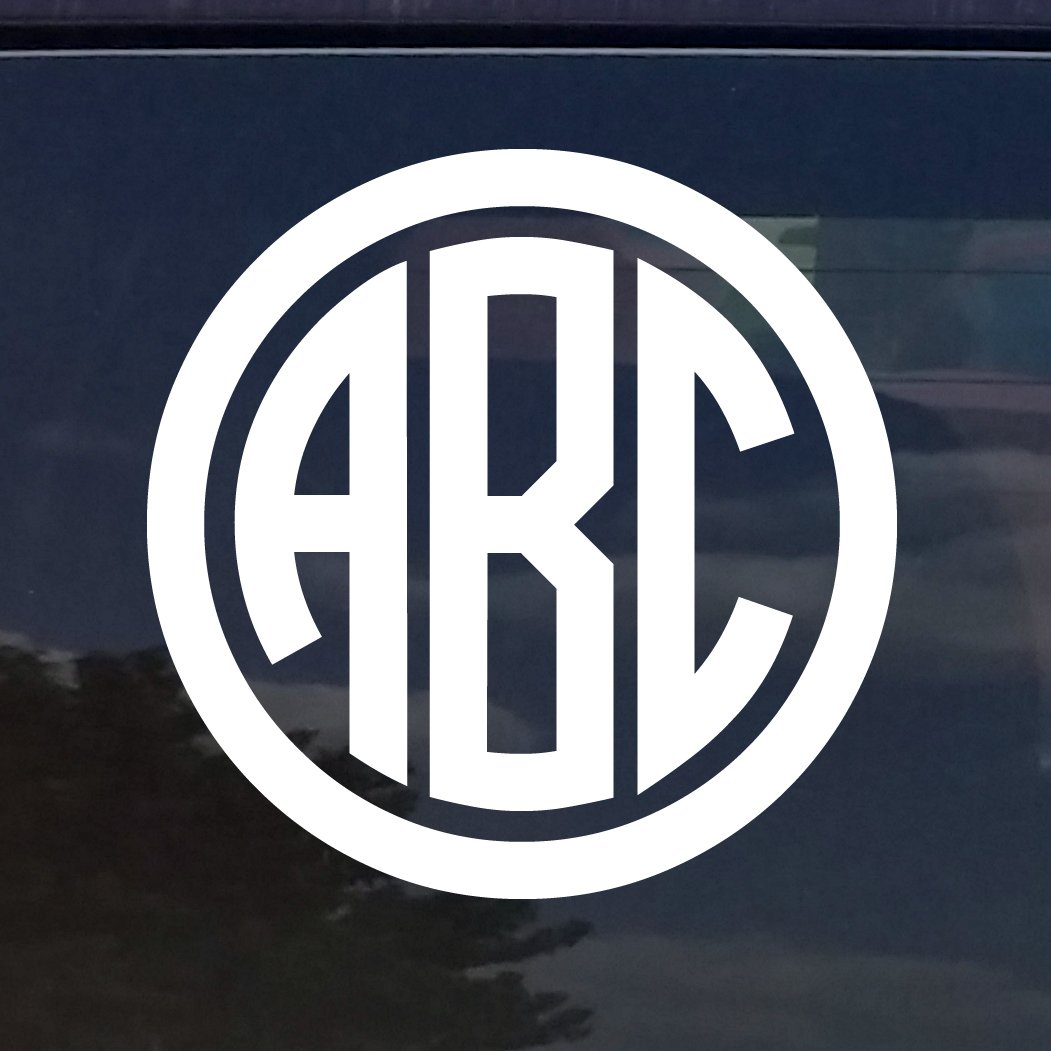 Custom Circle Monogram Initial Vinyl Decal Sticker - Personalize Cars, YETI Cups, Laptops & Phones (4 Inch, White) - Perfect for DIY Gifts, Home Decor & Water Bottle Customization