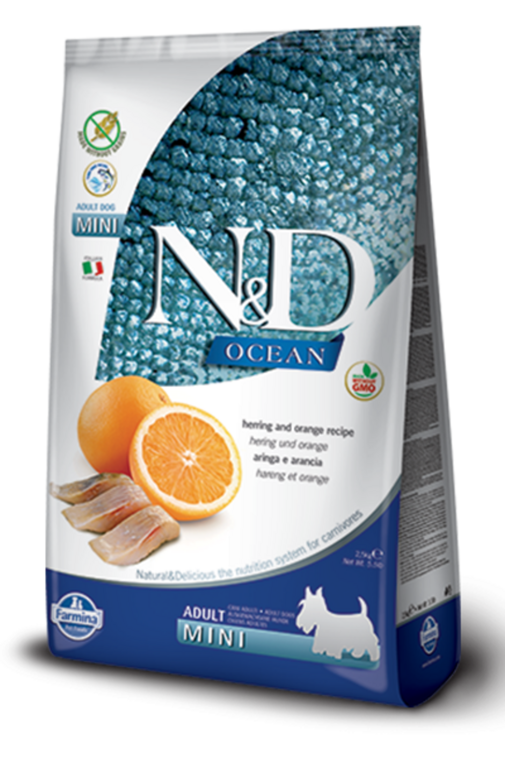 Farmina N&D Ocean Grain-Free Mini Adult Dry Dog Food with Herring & Orange - Premium Natural Nutrition for Small Breed Dogs - Perfect for Active Pets & Indoor Feeding