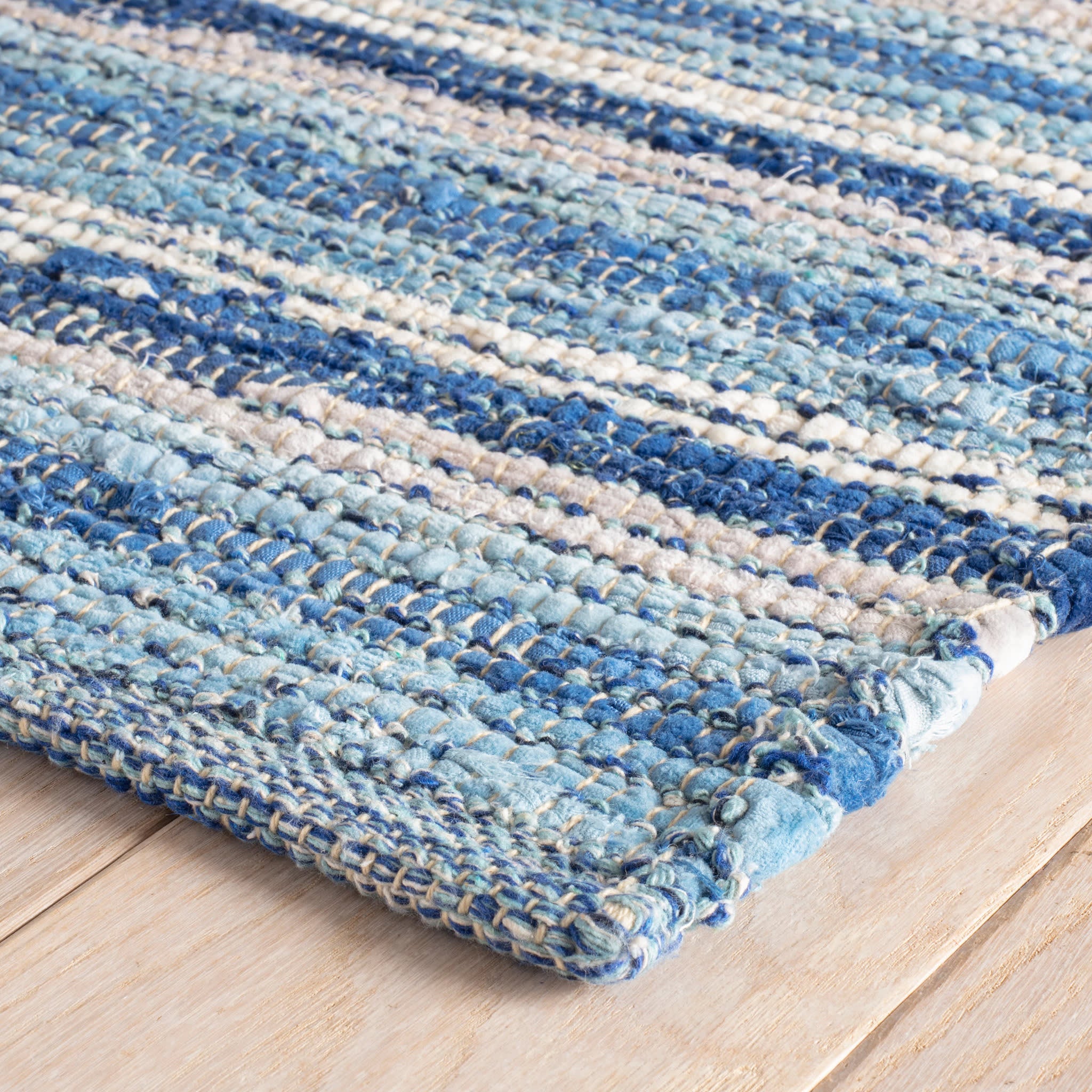 Handwoven Cotton Area Rug - Soft & Durable Blue Bohemian Floor Mat for Living Room, Bedroom, Nursery | Eco-Friendly Home Decor