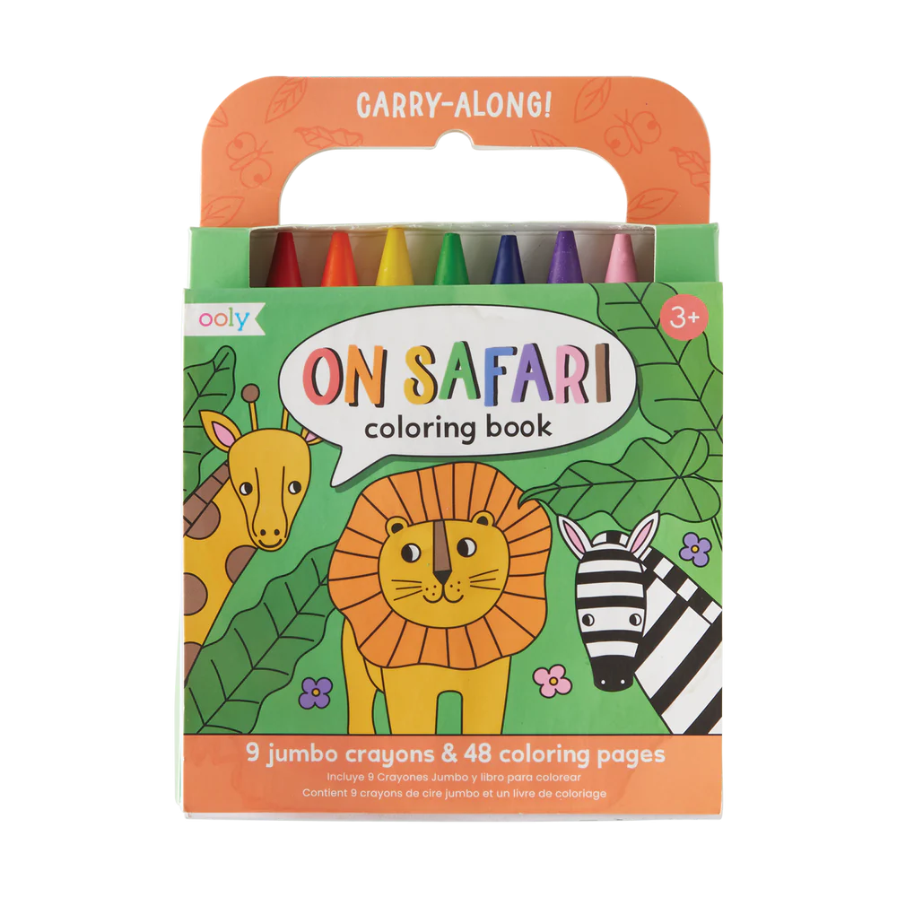 On Safari Coloring Book and Crayon Set - Travel Activity Kit for Kids | Perfect for Road Trips, Airplane Travel & Outdoor Adventures