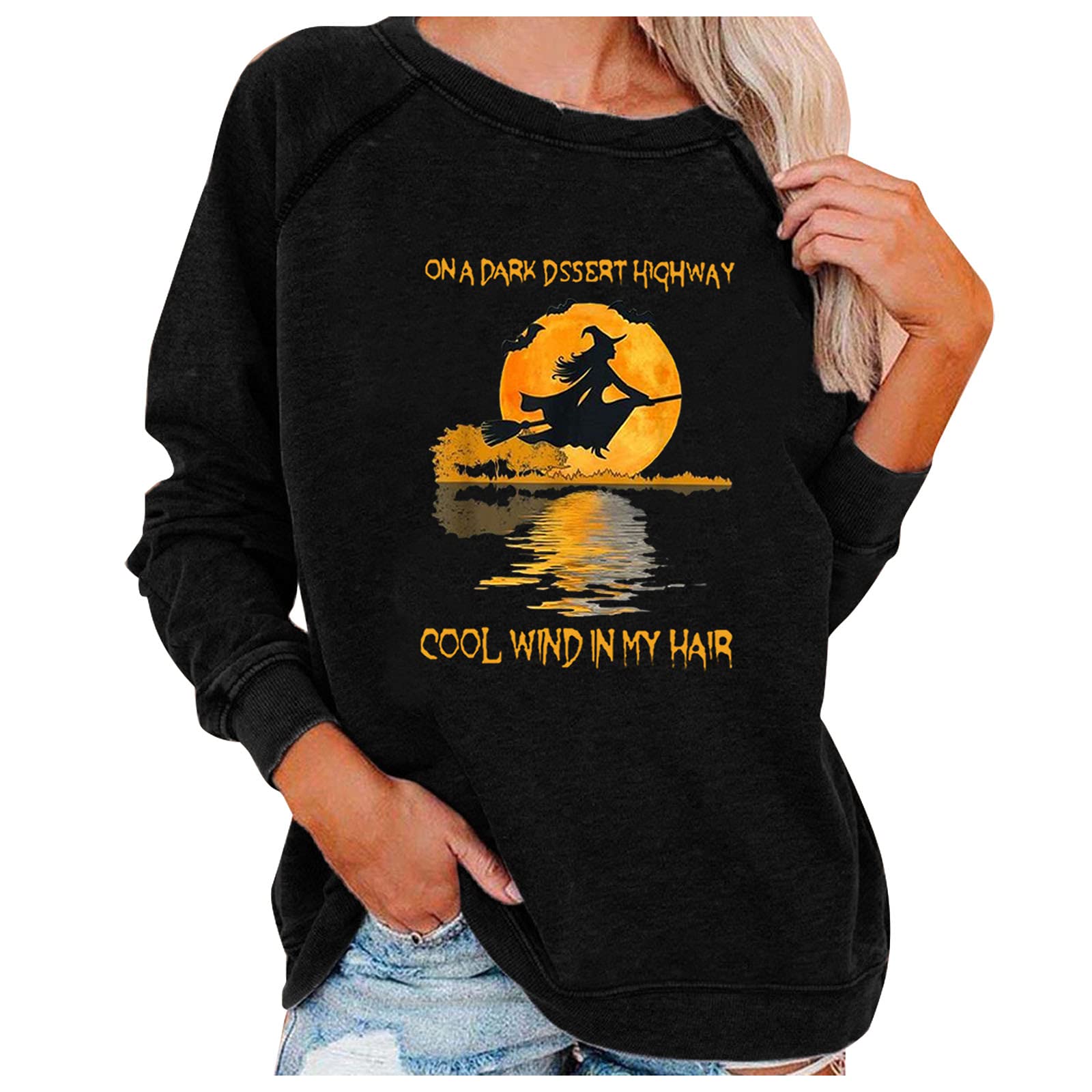 Women's Halloween Pumpkin Print Long Sleeve Sweatshirt - Lightweight Casual Pullover Top for Fall & Spooky Season | Perfect for Costume Parties, Trick-or-Treating & Autumn Outfits