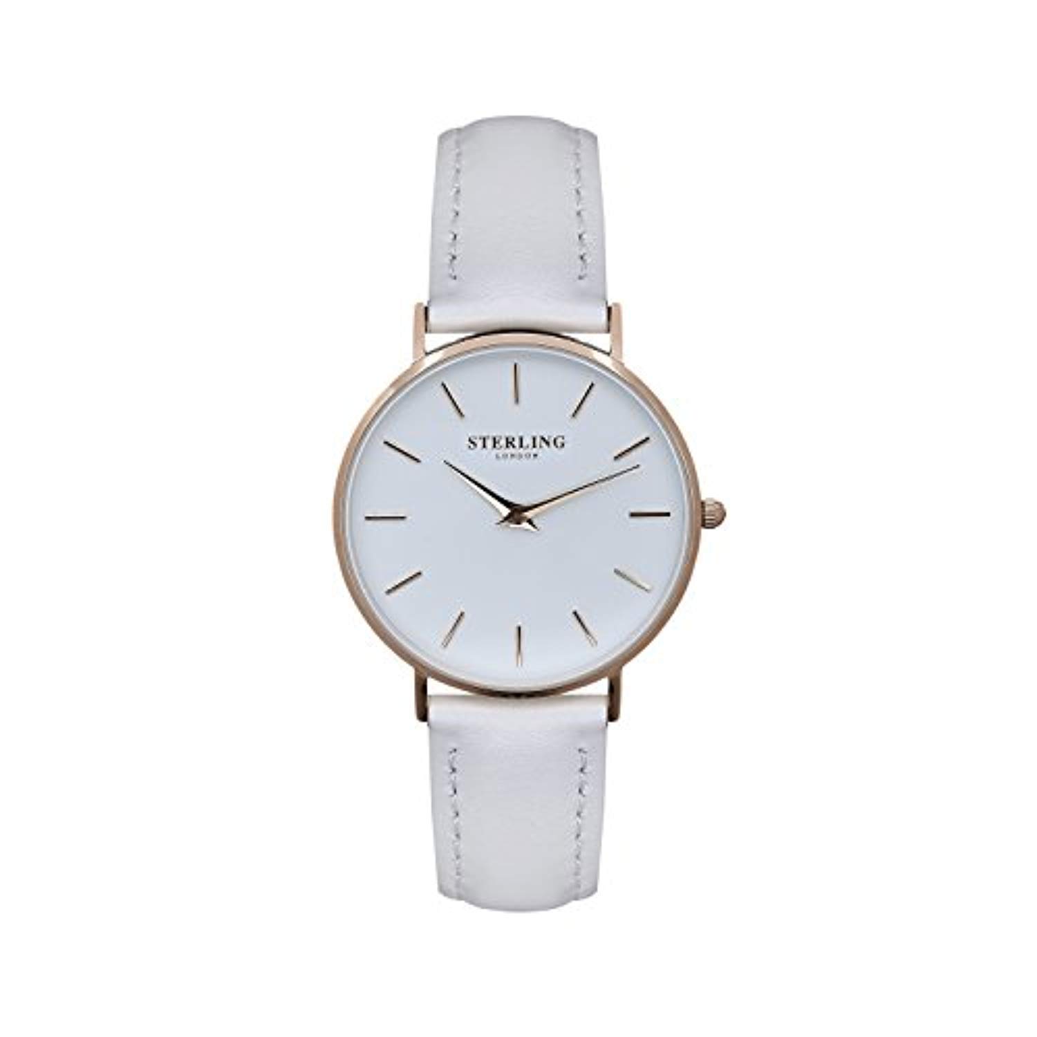 Minimalist Women's Leather Quartz Crystal Watch - Stylish Vegan Leather Ladies Watch in Black, Brown, White with Gold, Rose Gold, Silver Finish | Sterling of London | Perfect for Office, Casual Wear & Gift Giving