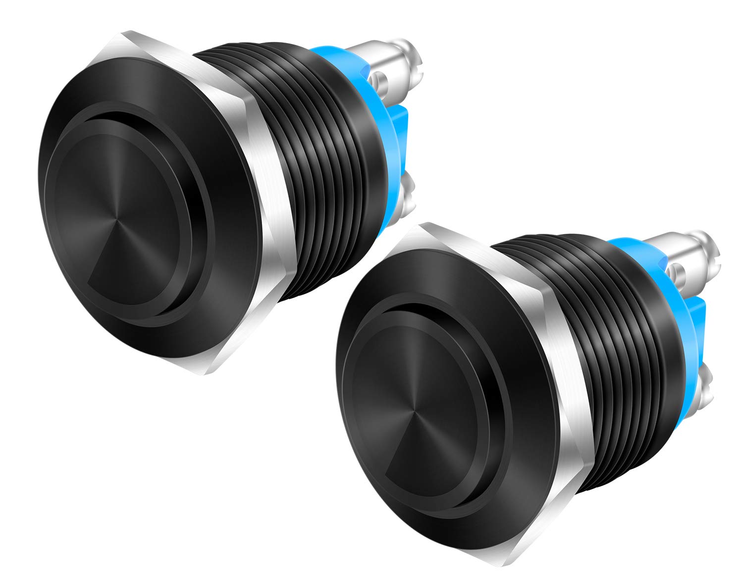 DaierTek 12V Momentary Horn Push Button Switch - Black Metal Waterproof 19mm Round Starter Power Switch for RV, Truck, Boat, Marine (2 Pack) - Perfect for Automotive, Marine & Industrial Applications