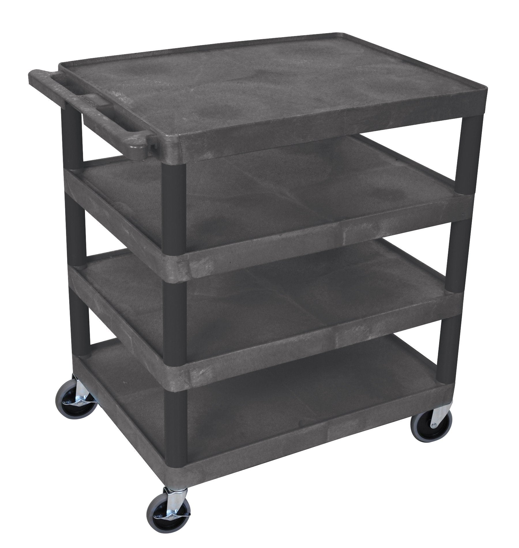 Luxor 4-Tier Black Utility Cart with Wheels - Heavy Duty Rolling Storage Organizer for Kitchen, Office, Bathroom, and Garage