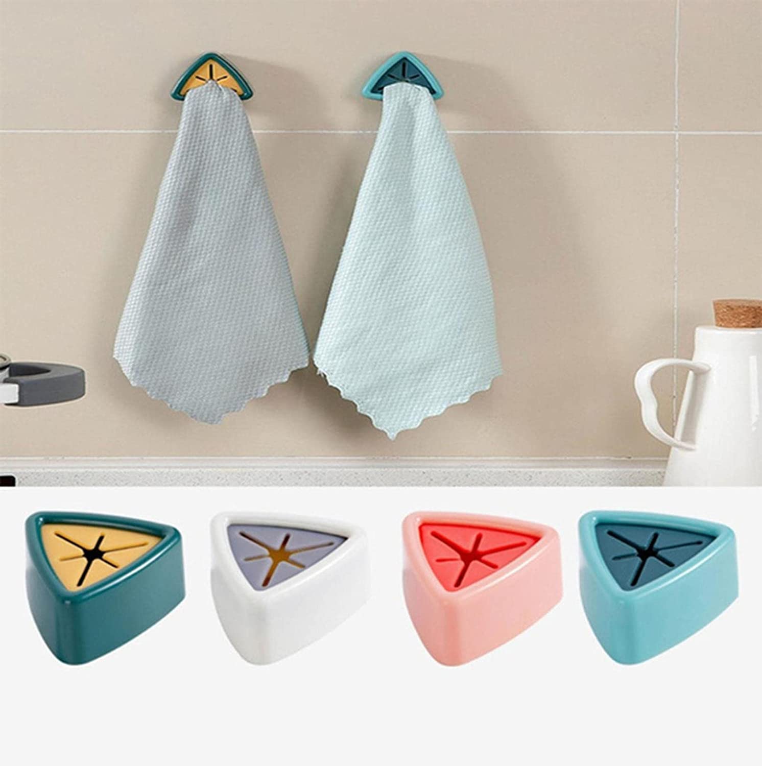 CrazyPig 1/4pc No-Drill Wall Mounted Towel Holder - Punch Free Bathroom Organizer with Washcloth Clip - Kitchen & Bath Towel Storage Rack Accessories (4pc Mixed Colors) - Perfect for Small Bathrooms, Apartments and Rental Homes