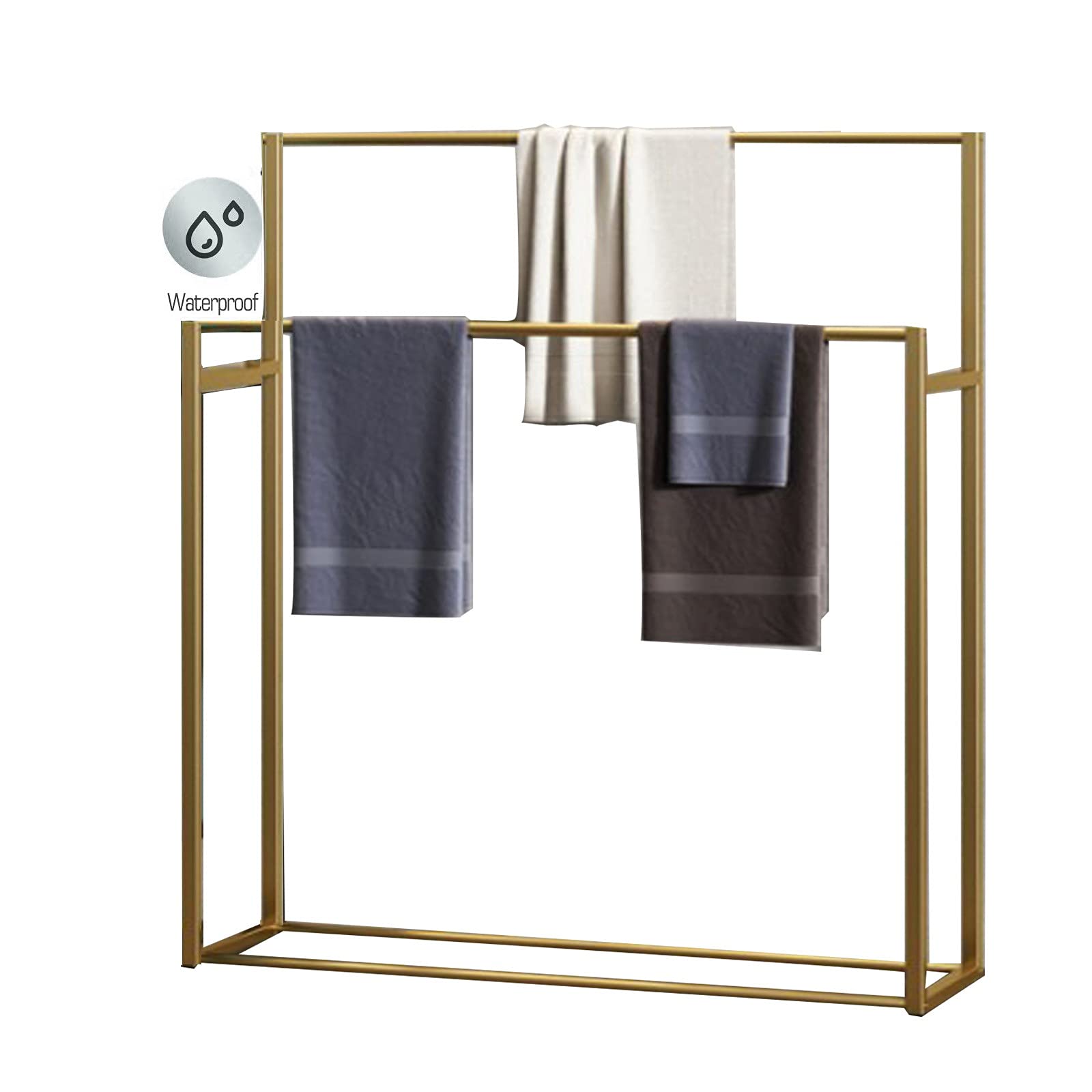 Free Standing Double Towel Holder - 2-Tier Metal Bath Towel Rack & Storage Ladder for Towels, Blankets, Quilts & Clothing | Space-Saving Bathroom & Bedroom Organizer