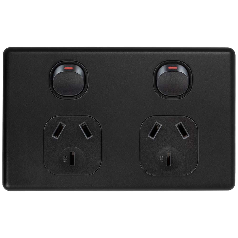Classic Double GPO 10A Matt Black Electrical Outlet - Durable 10 Amp Power Socket for Home, Office & Workshop Use