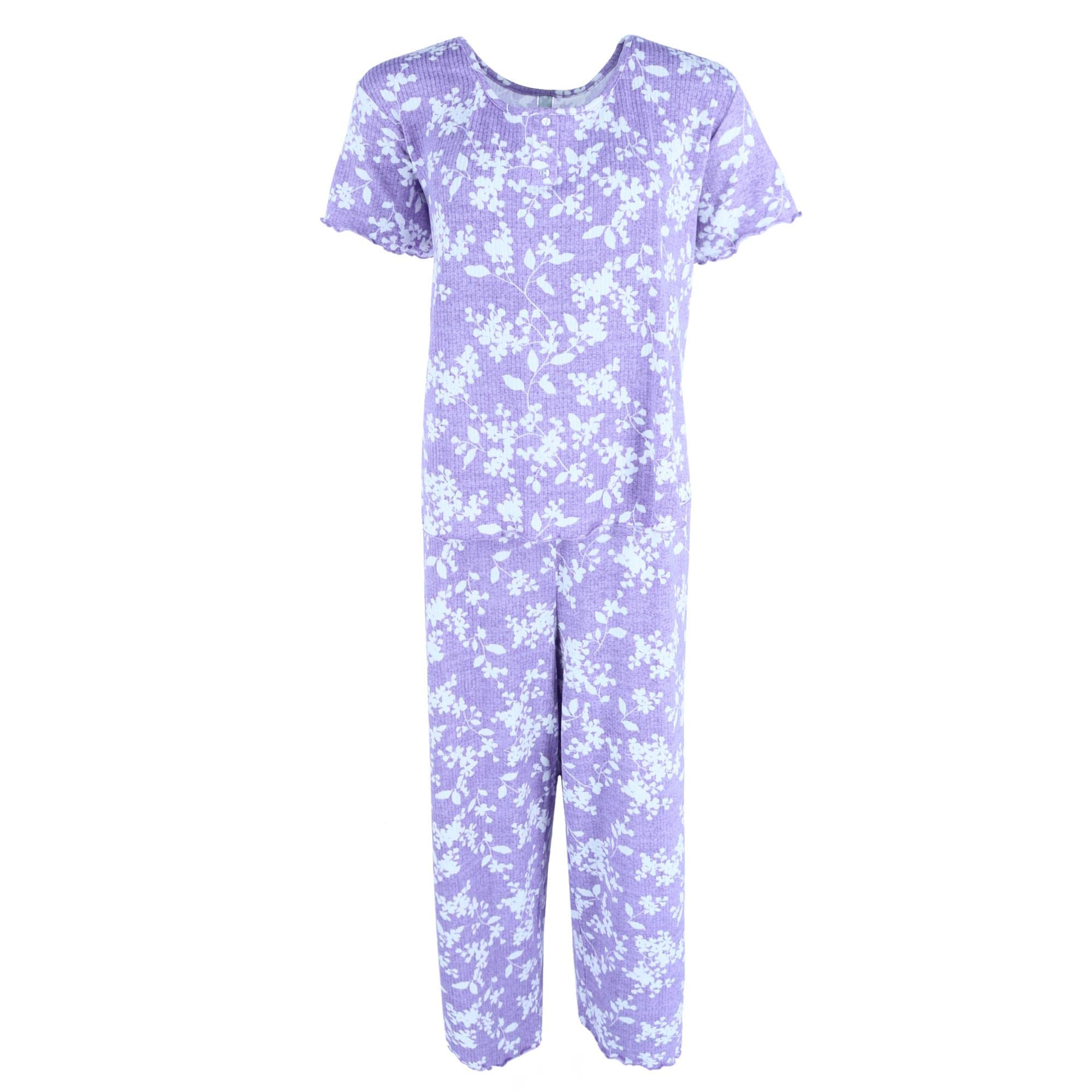 PJ Couture Women's Plus Size Lightweight Ribbed Tropical Print Pajama Set - Soft Sleepwear for Lounge & Vacation - Perfect for Summer Nights, Spa Days and Beach Getaways