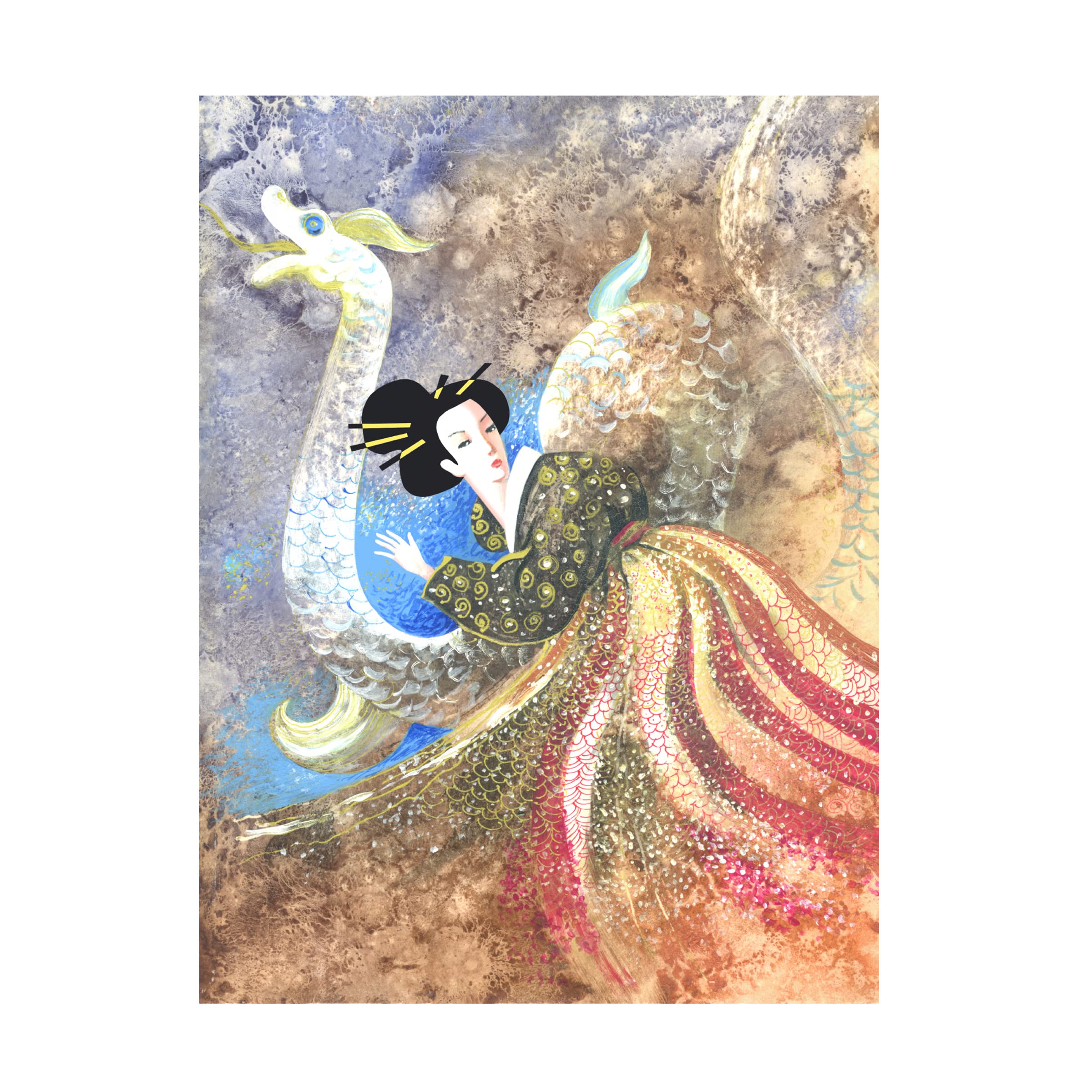 Lana Korolievskaia 'Girl and Dragon' Canvas Wall Art Print - 24x32 Inches - Modern Fantasy Home Decor for Living Room, Bedroom & Office