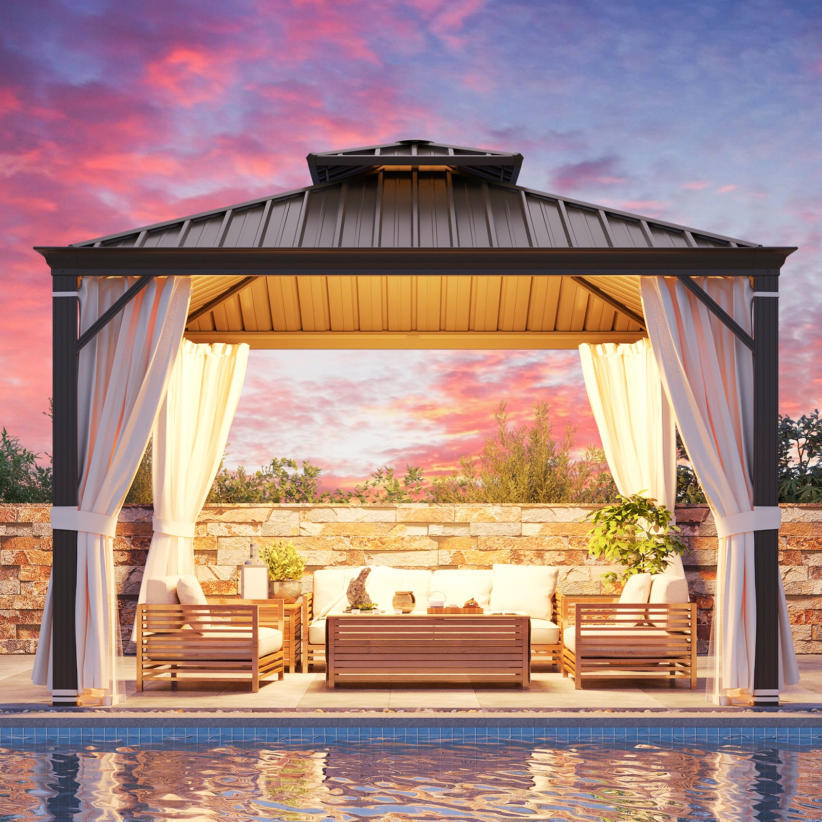 12' x 12' Hardtop Gazebo with Aluminum Frame - Dark Gray Outdoor Canopy for Patio, Garden, Backyard, and Poolside Relaxation