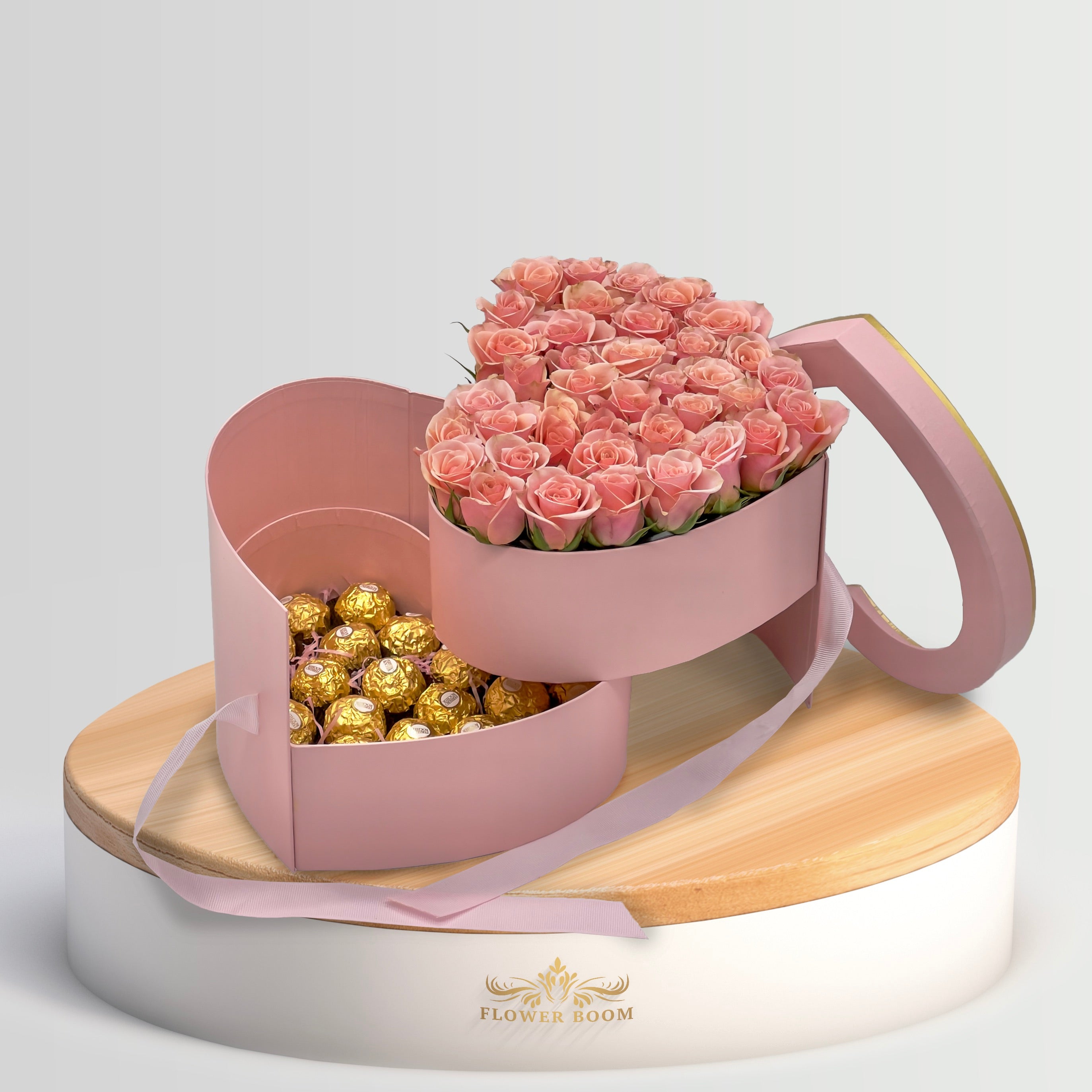 Luxury Pink Roses & Hazelnut Chocolates Gift Set in Heart-Shaped Box - Perfect for Valentine's Day, Anniversary & Romantic Surprises