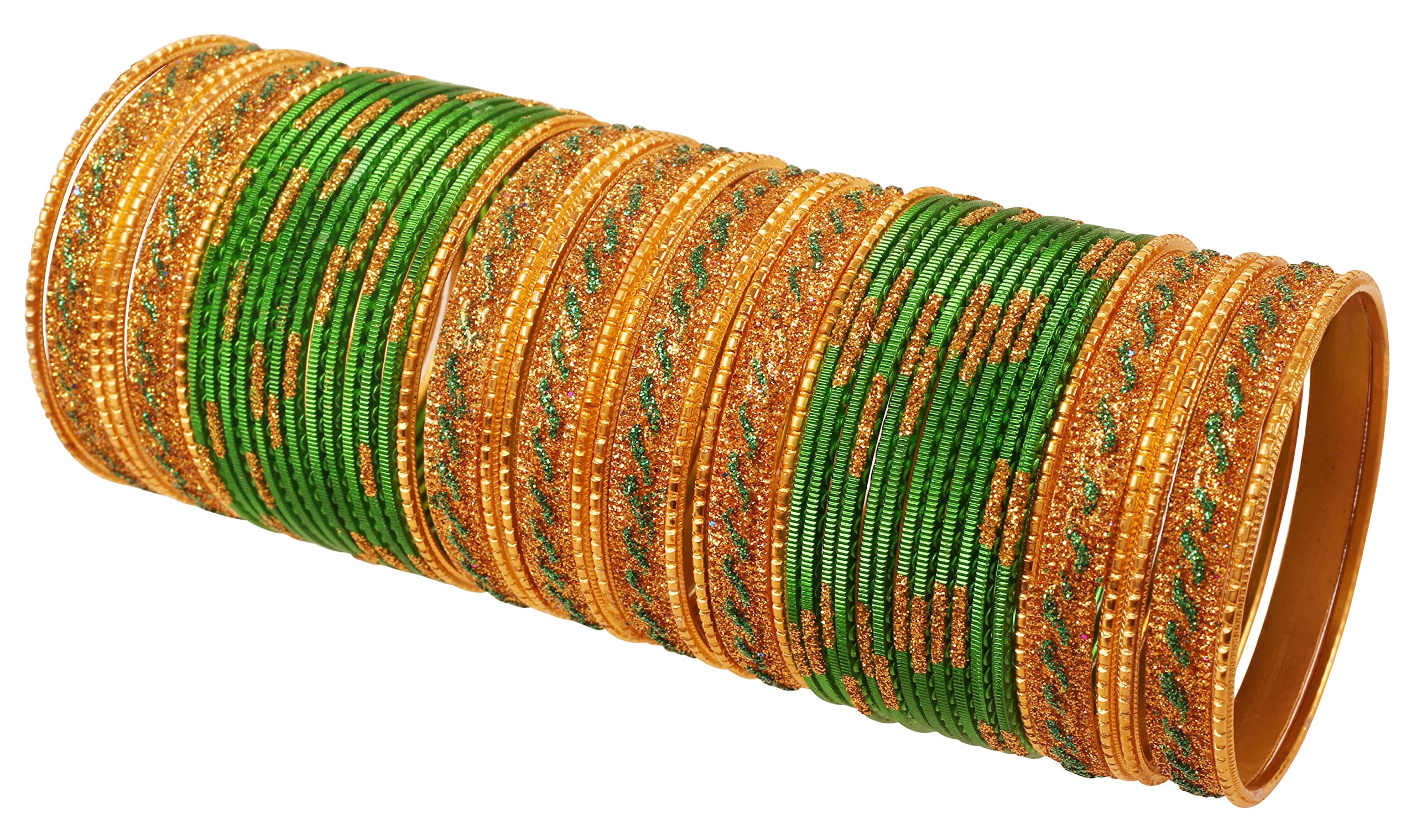 Exotic Golden Glitter Sequins Indian Bollywood Ethnic Bangle Bracelet Set for Women - Vintage Textured Designer Jewelry - Perfect for Weddings, Parties & Cultural Events