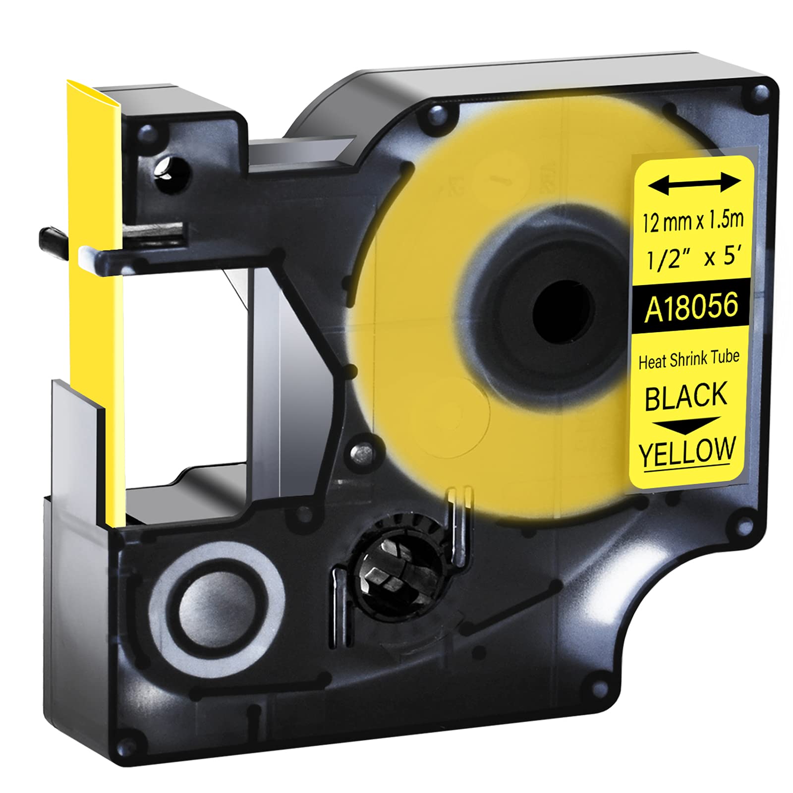 GREENCYCLE Compatible Dymo 18056 Heat Shrink Tube Label Tape - 1/2 Inch (12mm) x 5ft (1.5m) - Works with DYMO Rhino 5200, 4200, 3000, 5000, 6000 Label Makers - Black on Yellow (50 Pack) - Ideal for Industrial Labeling, Cable Marking & Equipment Identification