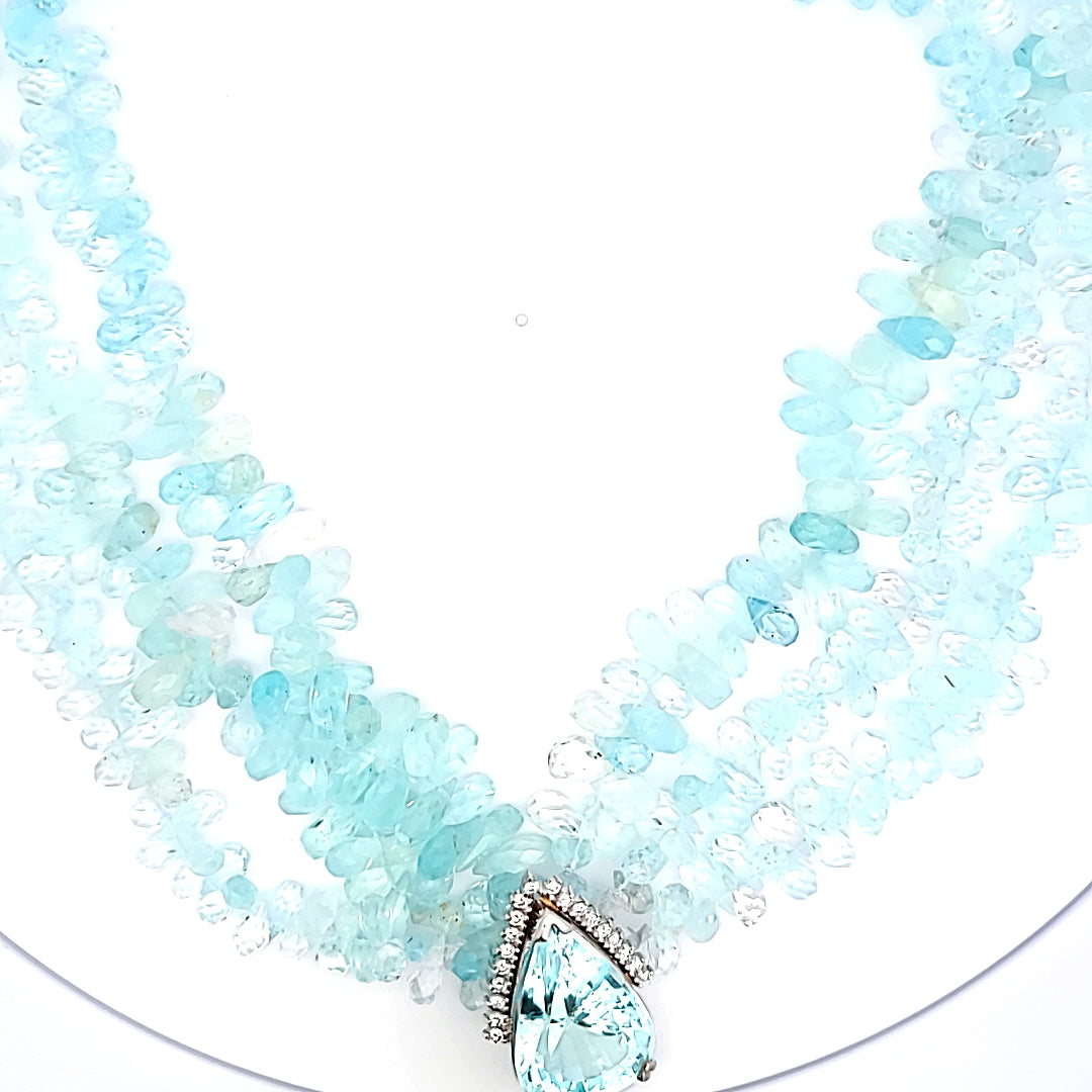12.00 Carat Aquamarine & 0.50 Carat Diamond 14K White Gold Pendant Necklace for Women - Elegant Jewelry Gift for Birthday, Anniversary & Special Occasions