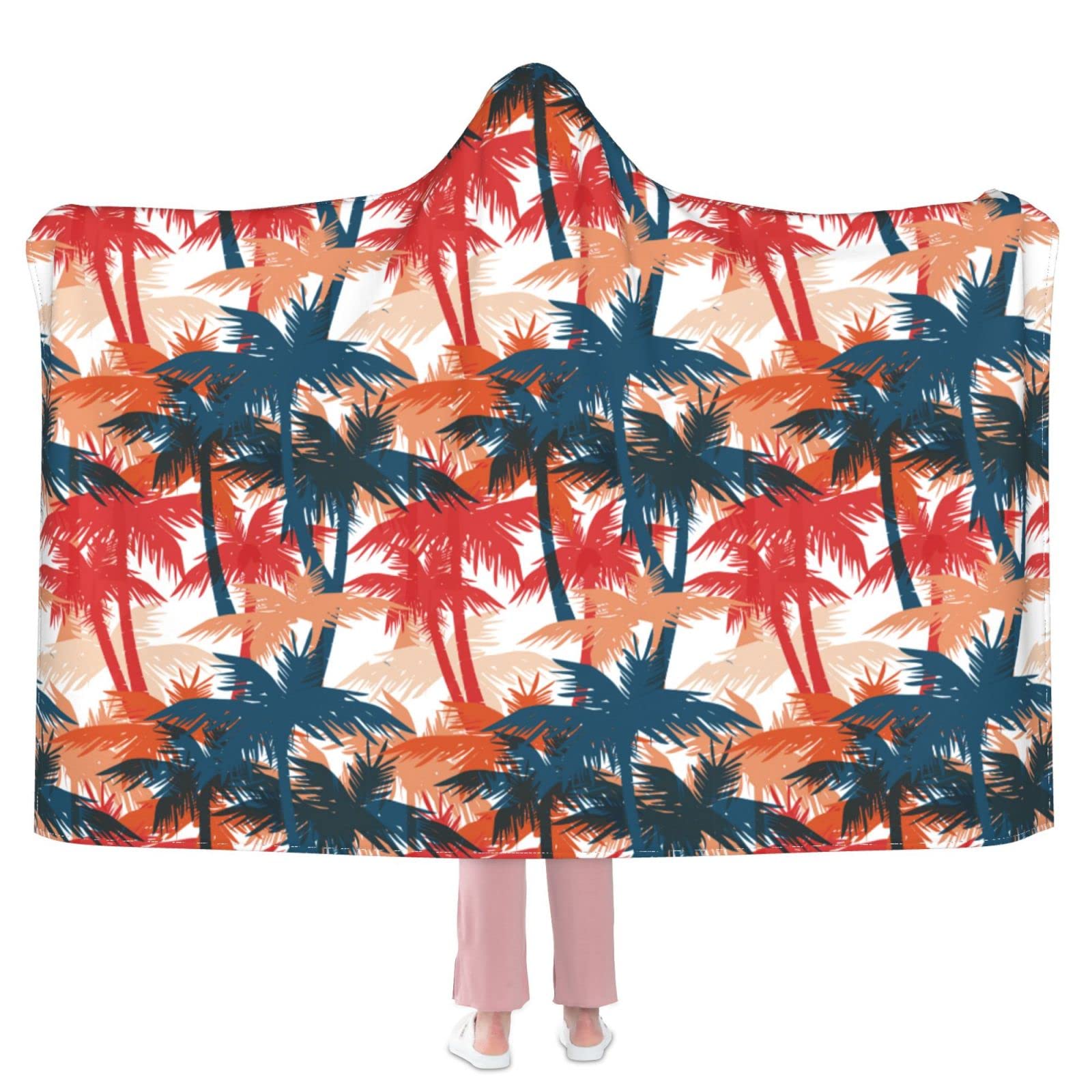 Soft Plush Coconut Tree Flannel Wearable Blanket Hoodie - Warm Fleece Hooded Blanket for Adults & Kids - Cozy Gift for Bed, Couch, Travel & Outdoor Camping