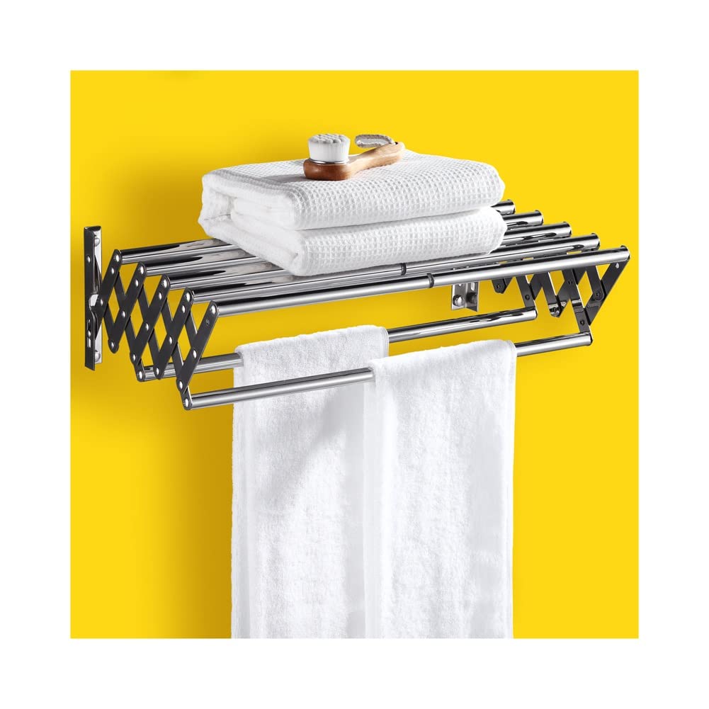 LMZPJ Expandable Wall Mounted Laundry Drying Rack - 304 Stainless Steel Retractable Clothes Airer, Space Saving Towel Holder for Bathroom, Kitchen & Balcony - Perfect for Small Apartments & Homes (Silver)