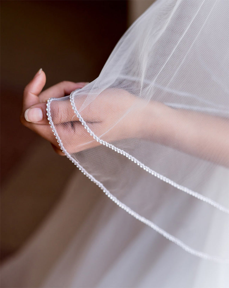 Elegant Two-Tier Wedding Veil with Diamante Crystal Edge - Marilyn Style by Kezani | Perfect for Bridal Ceremonies, Photo Shoots & Special Occasions