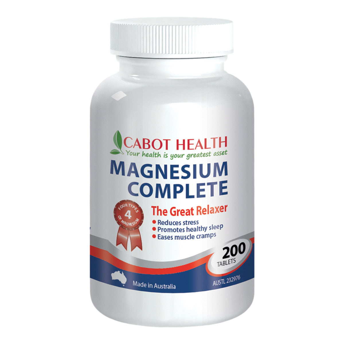 CABOT HEALTH Magnesium Complete Supplement - 200 Tablets for Muscle Relaxation, Sleep Support & Stress Relief | Ideal for Athletes, Fitness Enthusiasts & Busy Professionals
