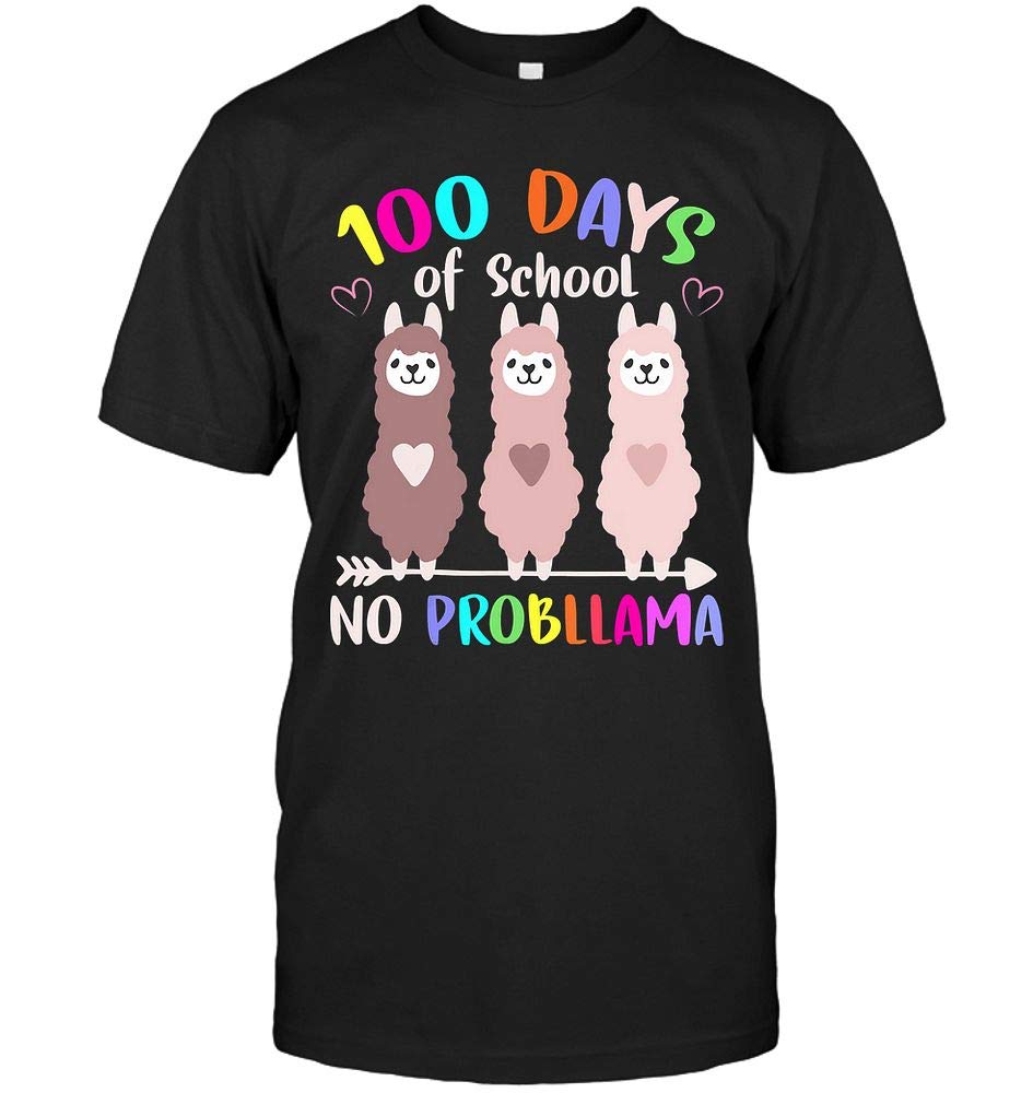No Probllama 100 Days of School T-Shirt for Teachers - Fun Llama Design for School Spirit & 100th Day Celebration