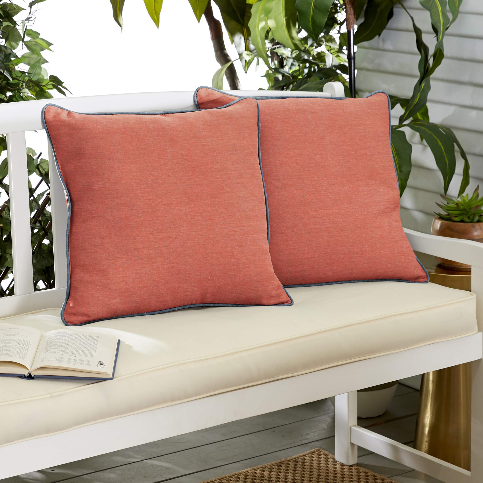 Premium Set of 2 Coral Pink Outdoor Throw Pillows 18 Inch - Waterproof Decorative Cushions for Patio Furniture, Garden Lounge & Poolside Relaxation