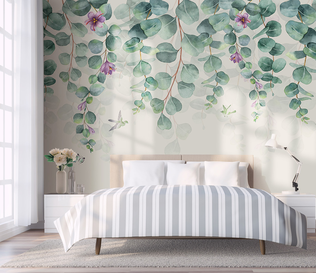 Vine Leaf Wallpaper Murals - Elegant Botanical Home Décor for Living Room, Bedroom & Dining Area | Peel and Stick Self-Adhesive Wall Covering