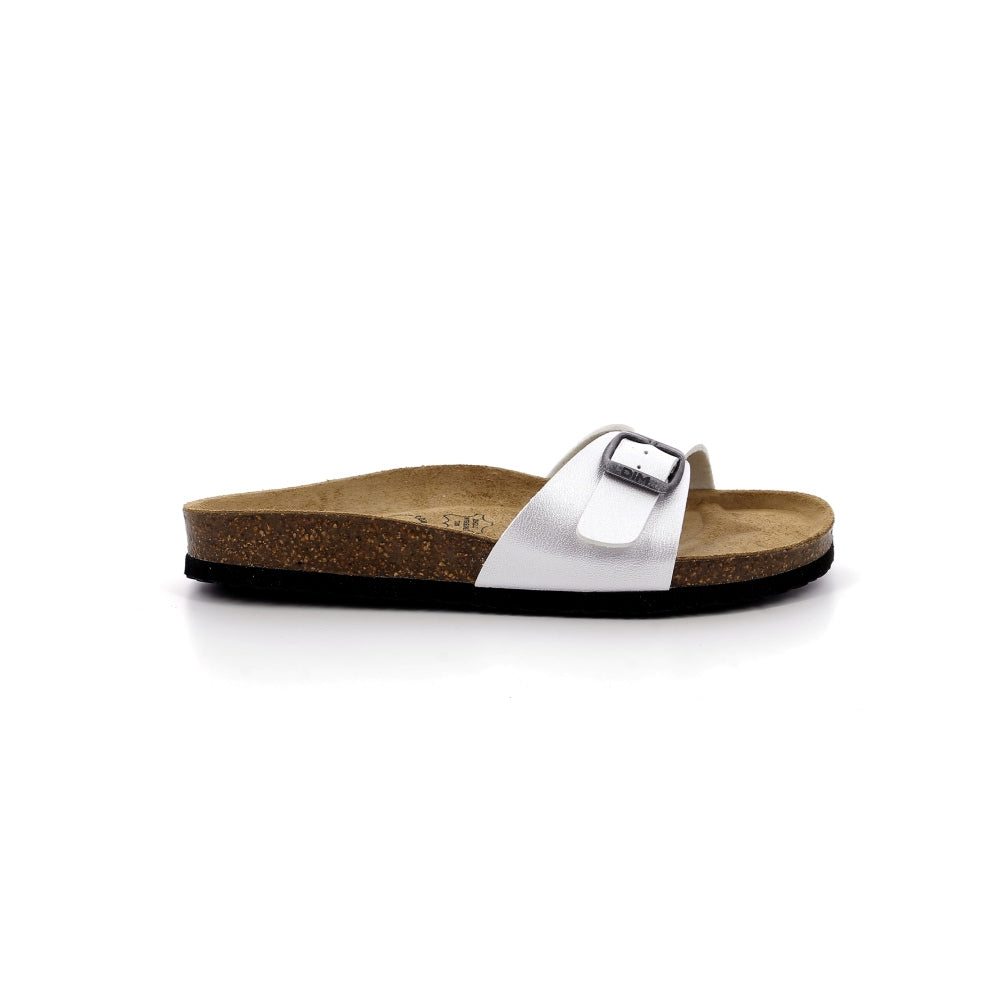 White Leather & Cork Mules for Women - Comfortable Slip-On Sandals for Summer, Beach, and Casual Wear