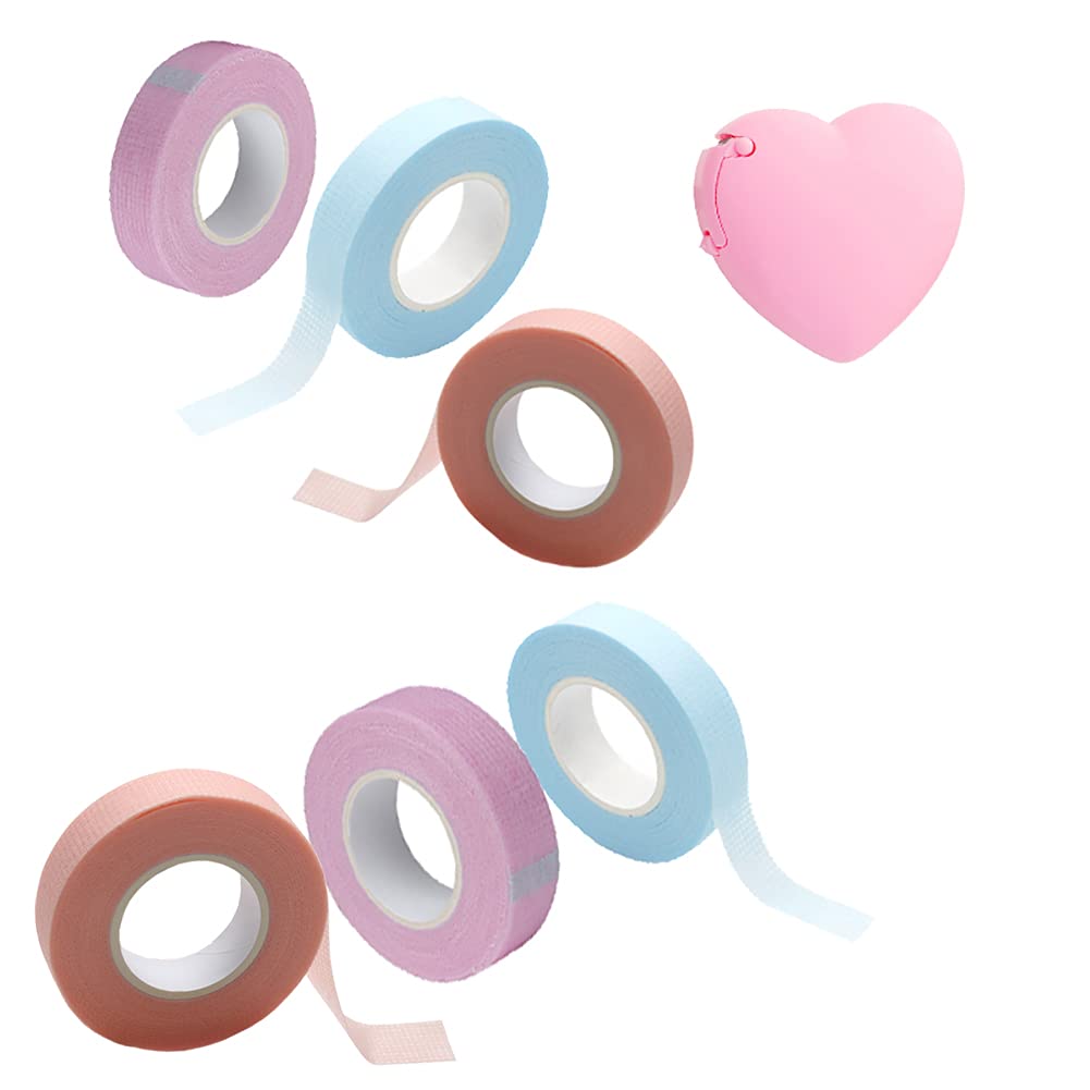 6 Rolls Eyelash Extension Tape - Breathable Micropore Adhesive Lash Strips for Professional & DIY Use | Non-Woven Fabric with Heart-Shaped Tape Dispenser | Perfect for Salon, Home & Travel Lash Applications