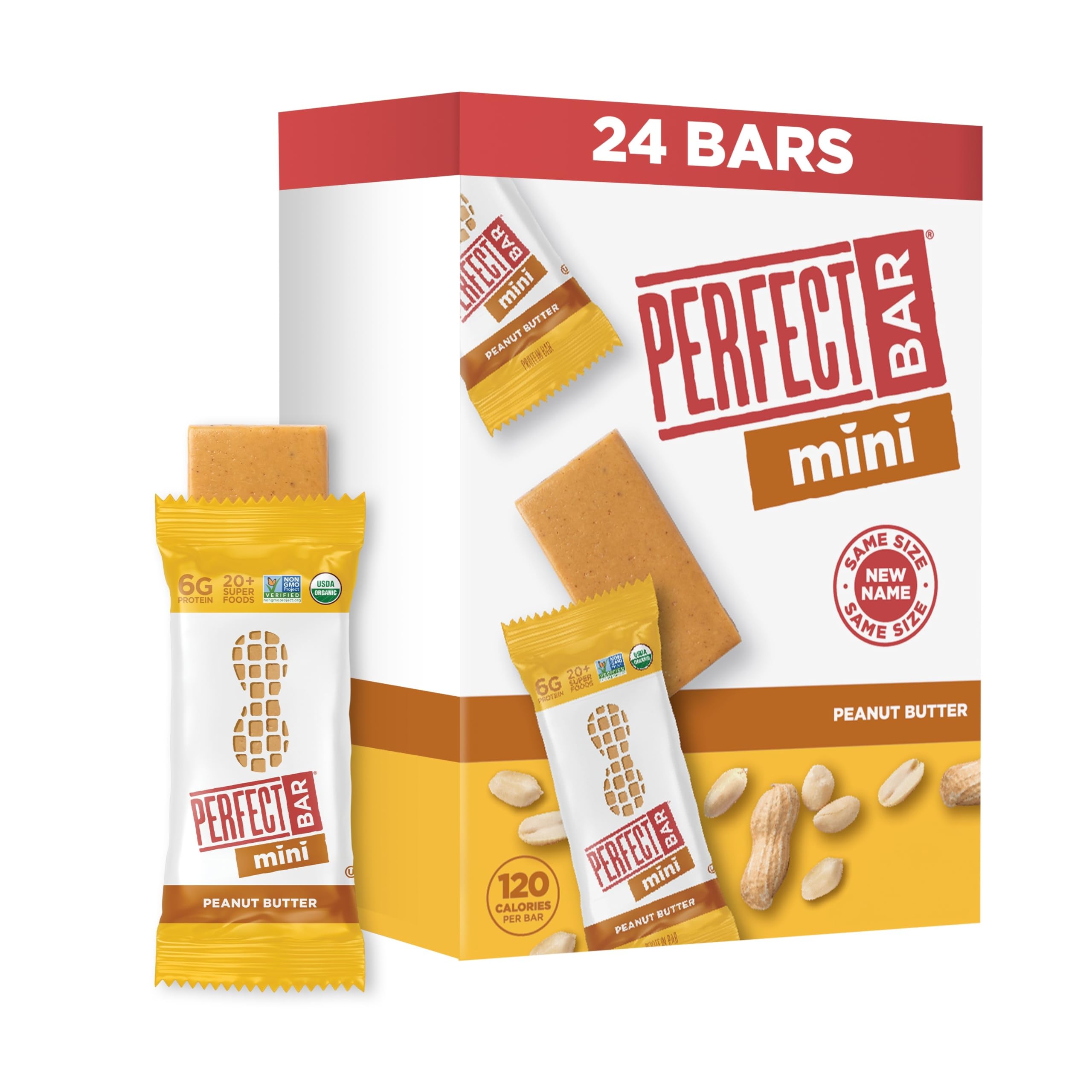 Perfect Bar Mini - Organic Peanut Butter Protein Snack Bars, Gluten Free, Soy Free, Non-GMO, No Sugar Alcohols (0.88 oz, 24 Count) - Healthy On-the-Go Snack for Workouts, Hiking & Travel
