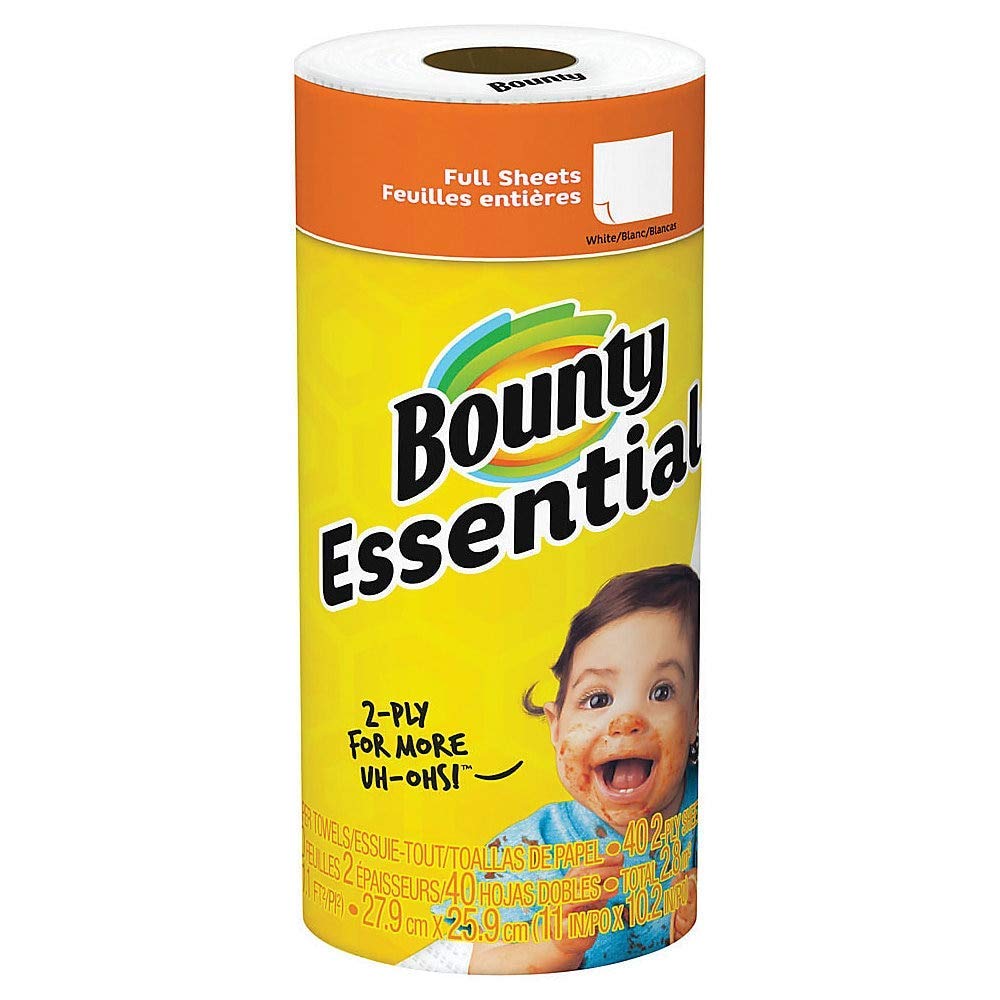 Bounty Essentials 2-Ply Paper Towels, 30 Rolls (11x10.25 Inches) - Super Absorbent White Kitchen Towels for Cleaning, Spills & Household Use