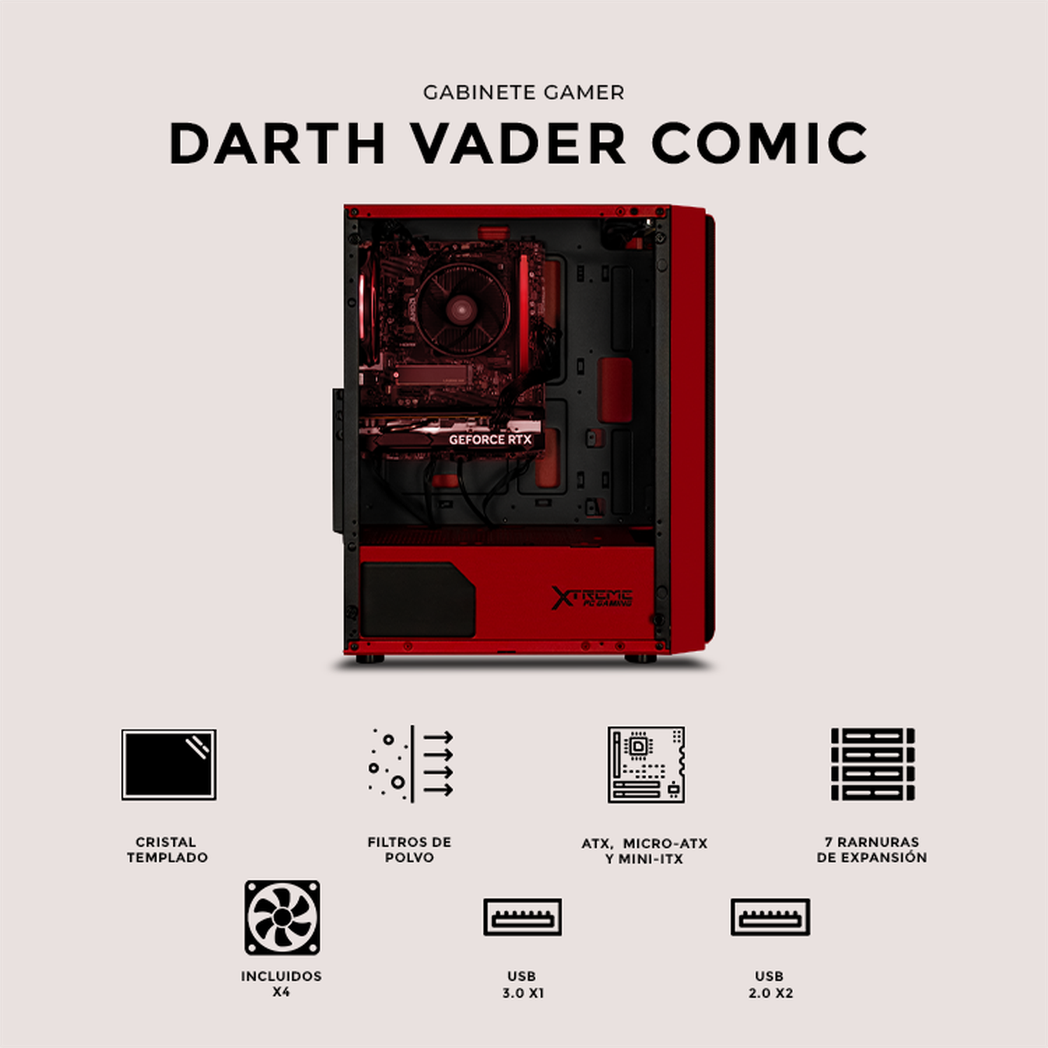 XTREME Gaming PC Case - Darth Vader Comic Edition ATX Mid Tower with 4 ARGB Fans & Tempered Glass - Perfect for Gaming Setup, Streaming & Esports Battles