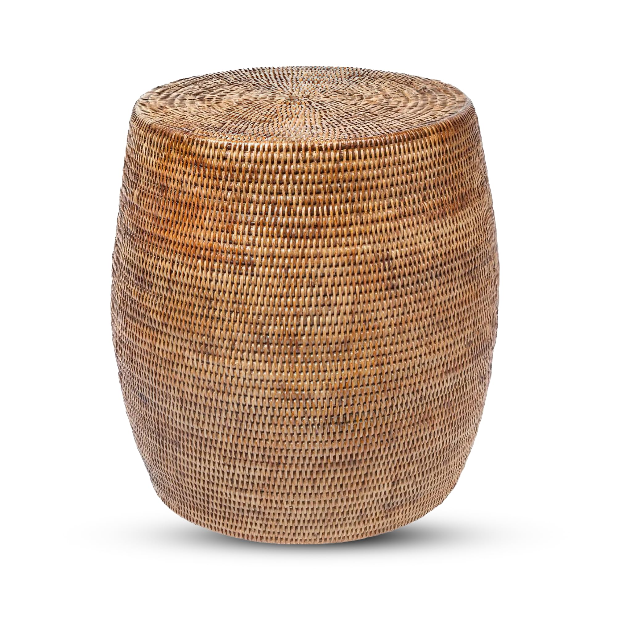 KOUBOO La Jolla Round Rattan Stool - Handmade Boho Side Table & Extra Seating for Patio, Living Room, Bedroom - 18