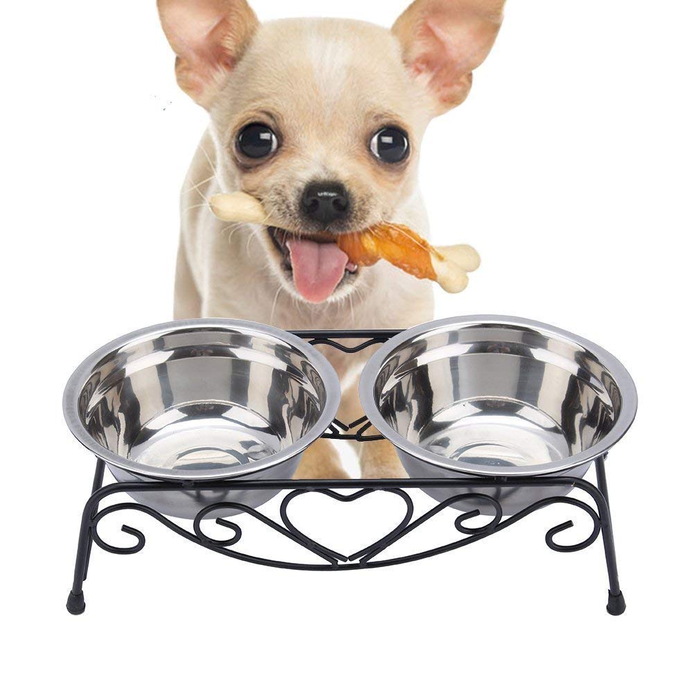 Stainless Steel Elevated Dog Bowls - Double Raised Pet Feeder Dishes for Food & Water - Non-Slip Stand for Cats & Dogs - Perfect for Mealtime, Travel & Outdoor Use