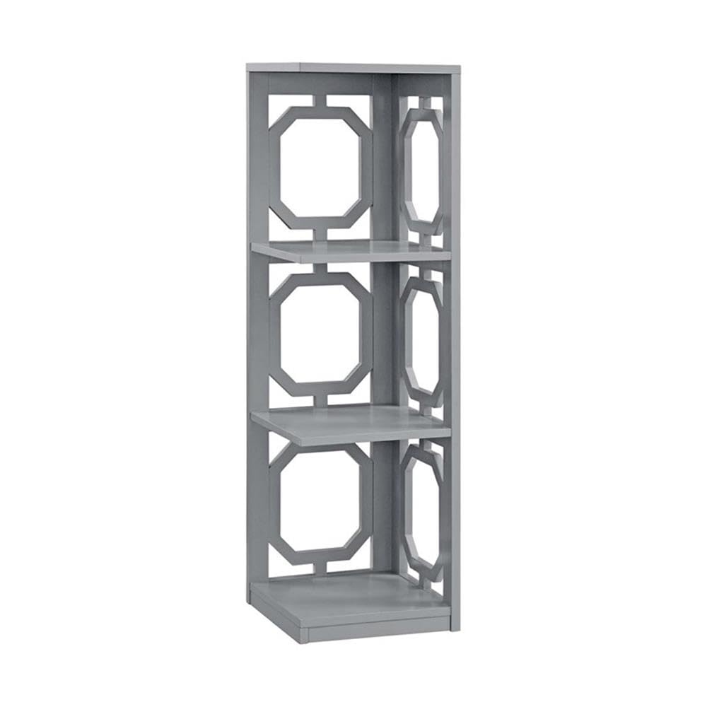 Convenience Concepts Omega 3-Tier Corner Bookcase in Gray - Space-Saving Storage for Living Room, Bedroom or Office