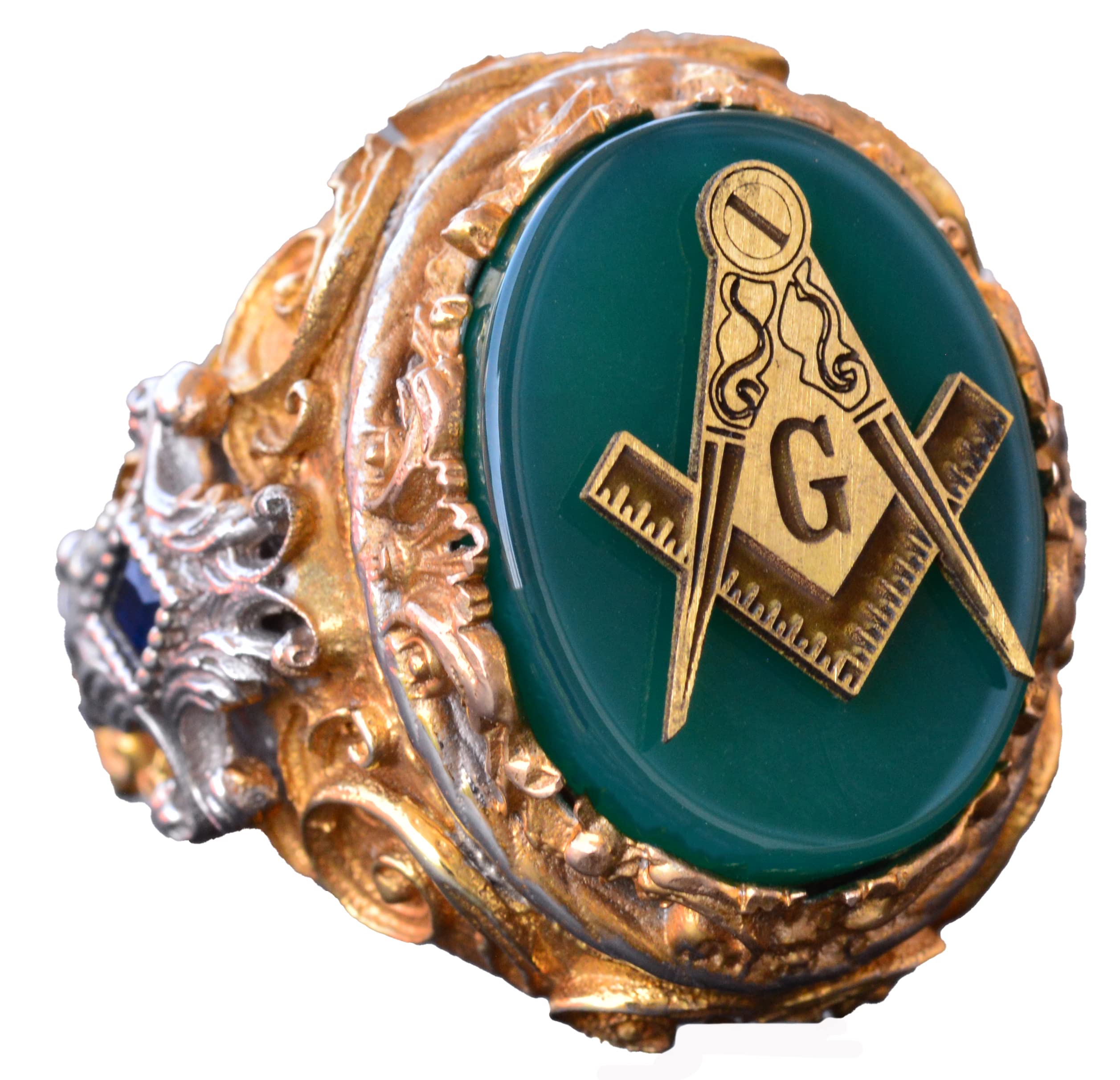 Free Mason Ring - 925 Sterling Silver Masonic Jewelry for Men, Gothic Style Master Mason Band, Golden Mystery Design - Perfect for Secret Societies, Ceremonies & Gifts