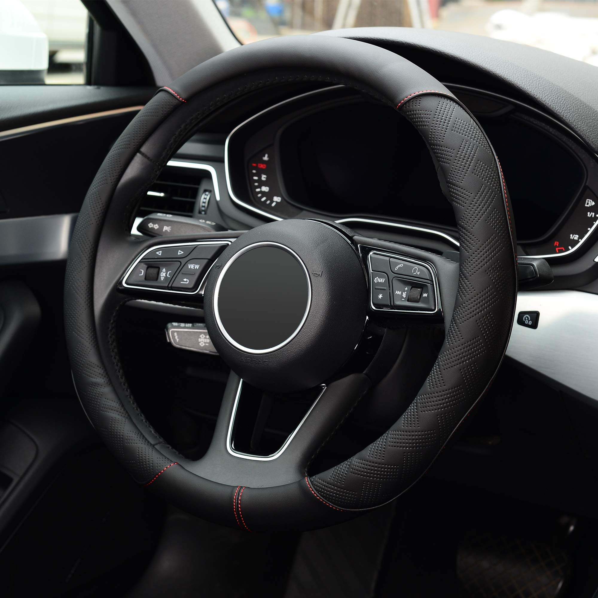 Universal 15 Inch Black Microfiber Leather Steering Wheel Cover - Anti-Slip & Odorless - Perfect for Cars, Trucks & SUVs - Comfortable Grip for Long Drives