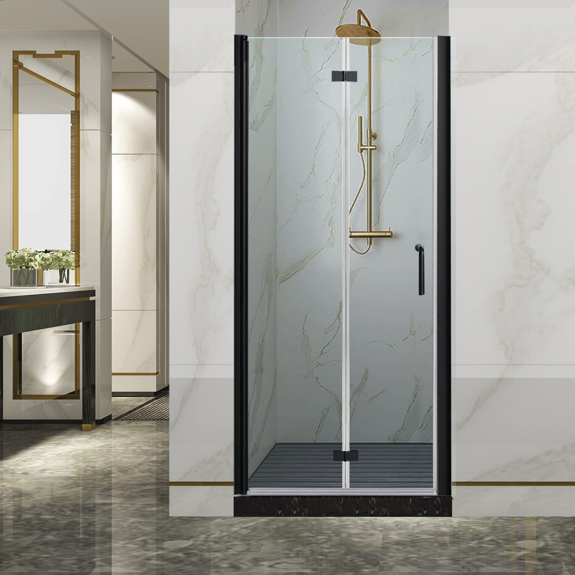 GroGro Frameless Bifold Glass Shower Door - 30-31.5