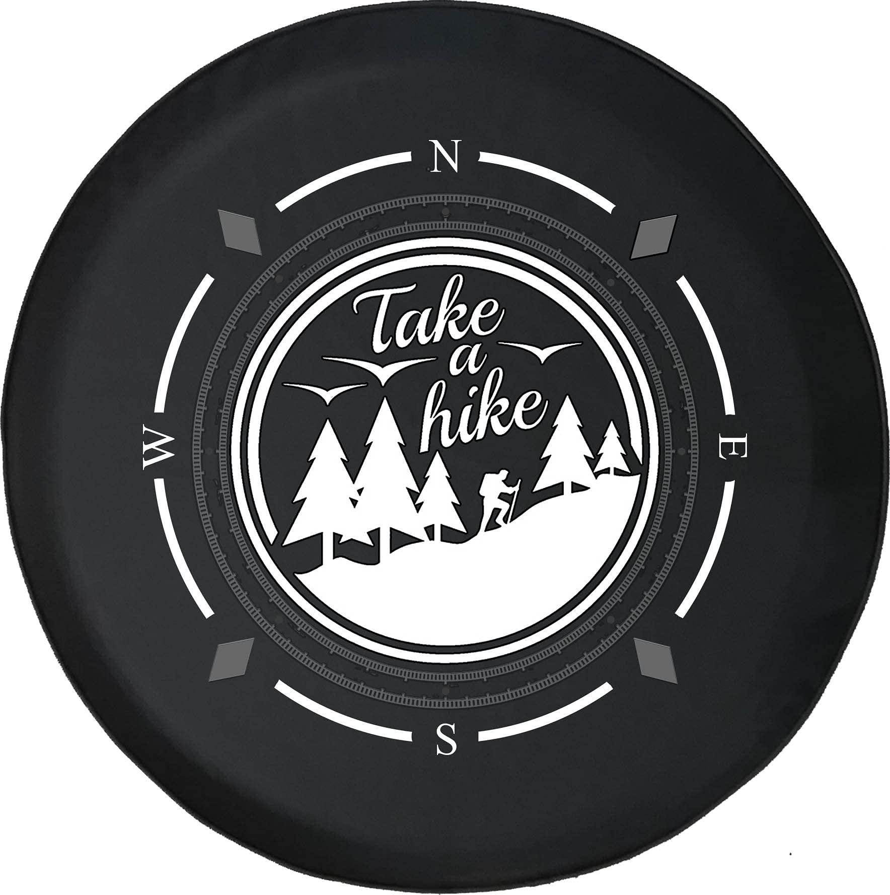 American Unlimited Spare Tire Cover with Compass Design - Funny 'Take a Hike' Wheel Cover for SUV, Trailer, RV Accessories - Fits Most Vehicles - Perfect for Road Trips & Outdoor Adventures